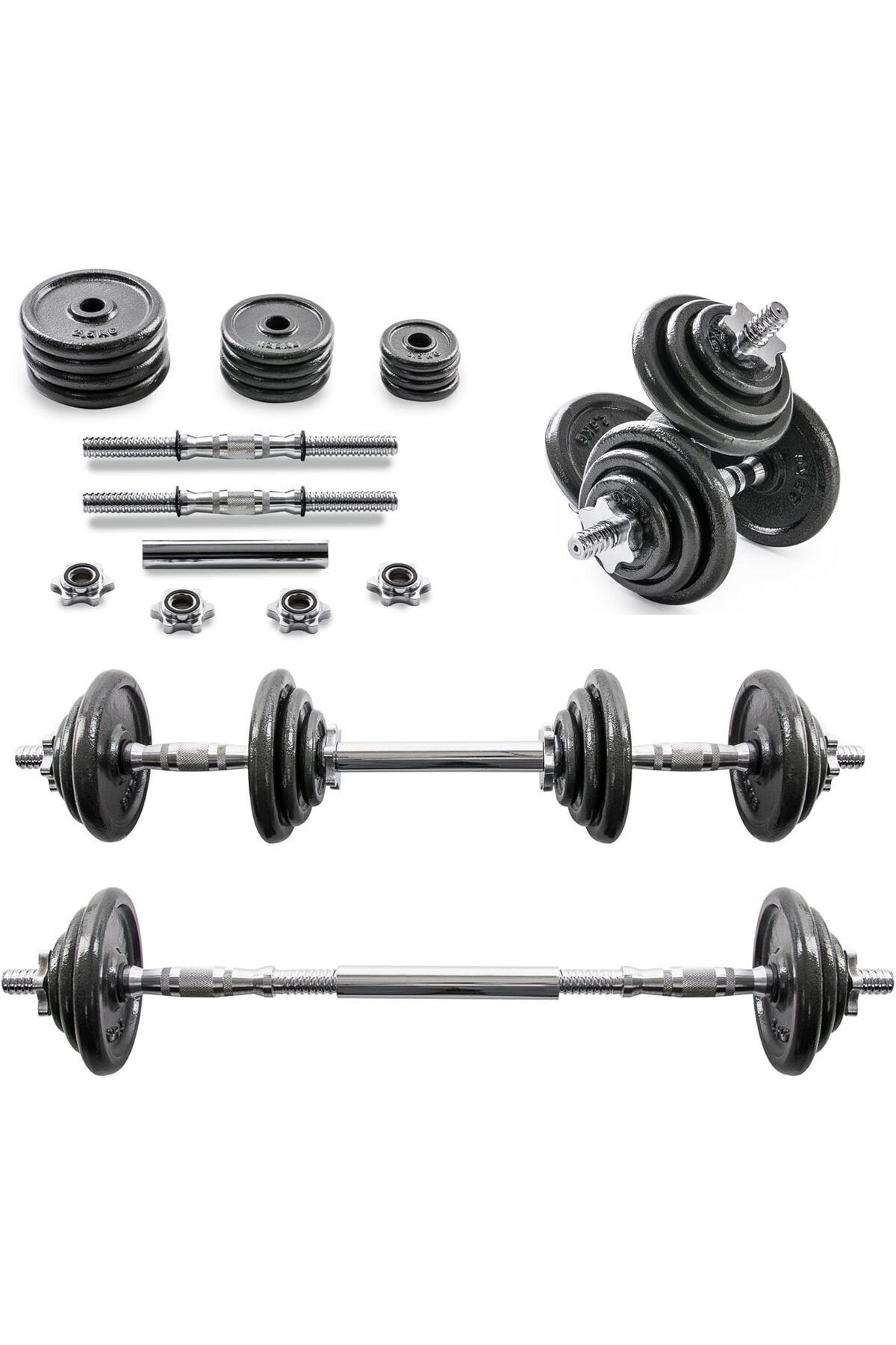 BUNCA-20kg Adjustable Iron Dumbbell Set - Workout Weights for Beginners and Professionals with Long Bar and Safety Locks 1