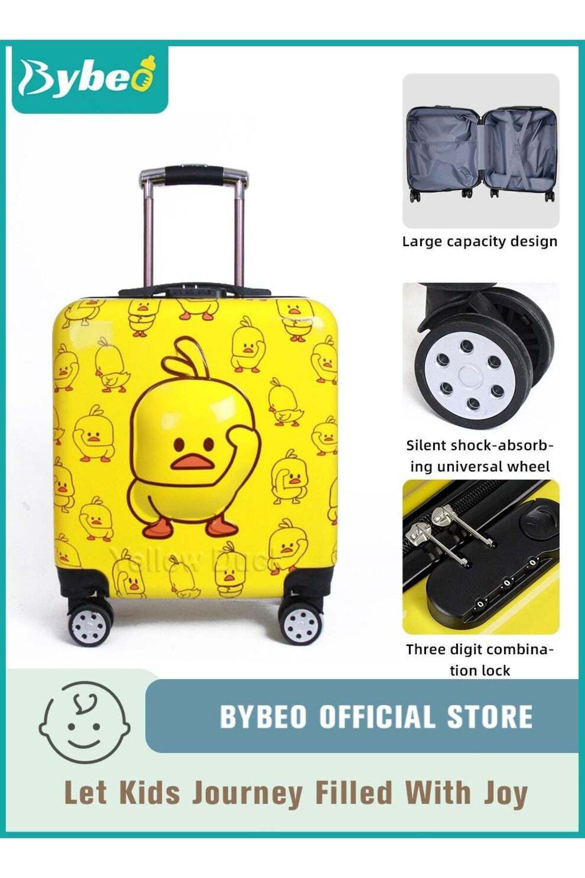 BYBEO-Kids 3D Cartoon Rolling Luggage - Child Travel Trolley Bag, Travel Suitcase with Wheels, Hardside, P 1
