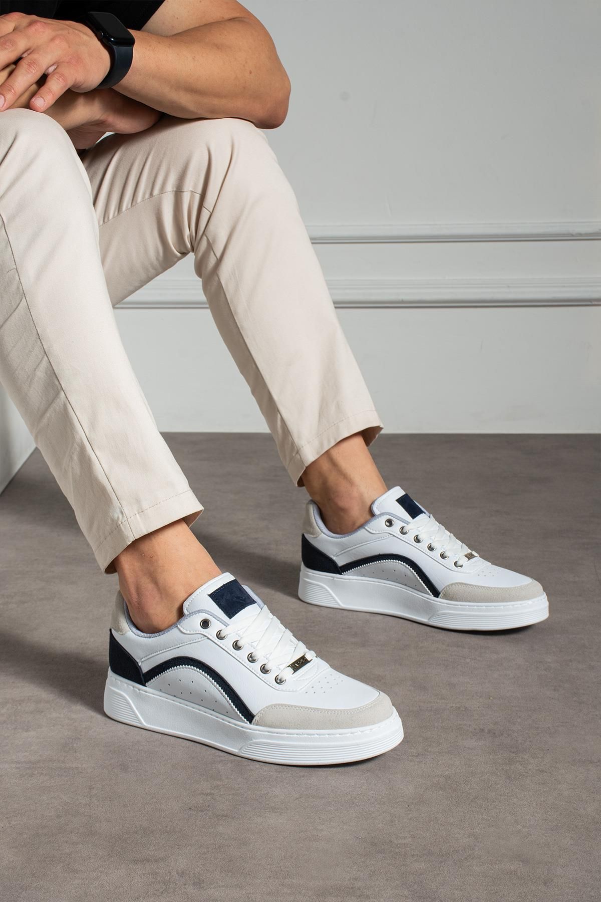 L.A Polo Beyaz Lacivert Delikli Erkek Sneaker
