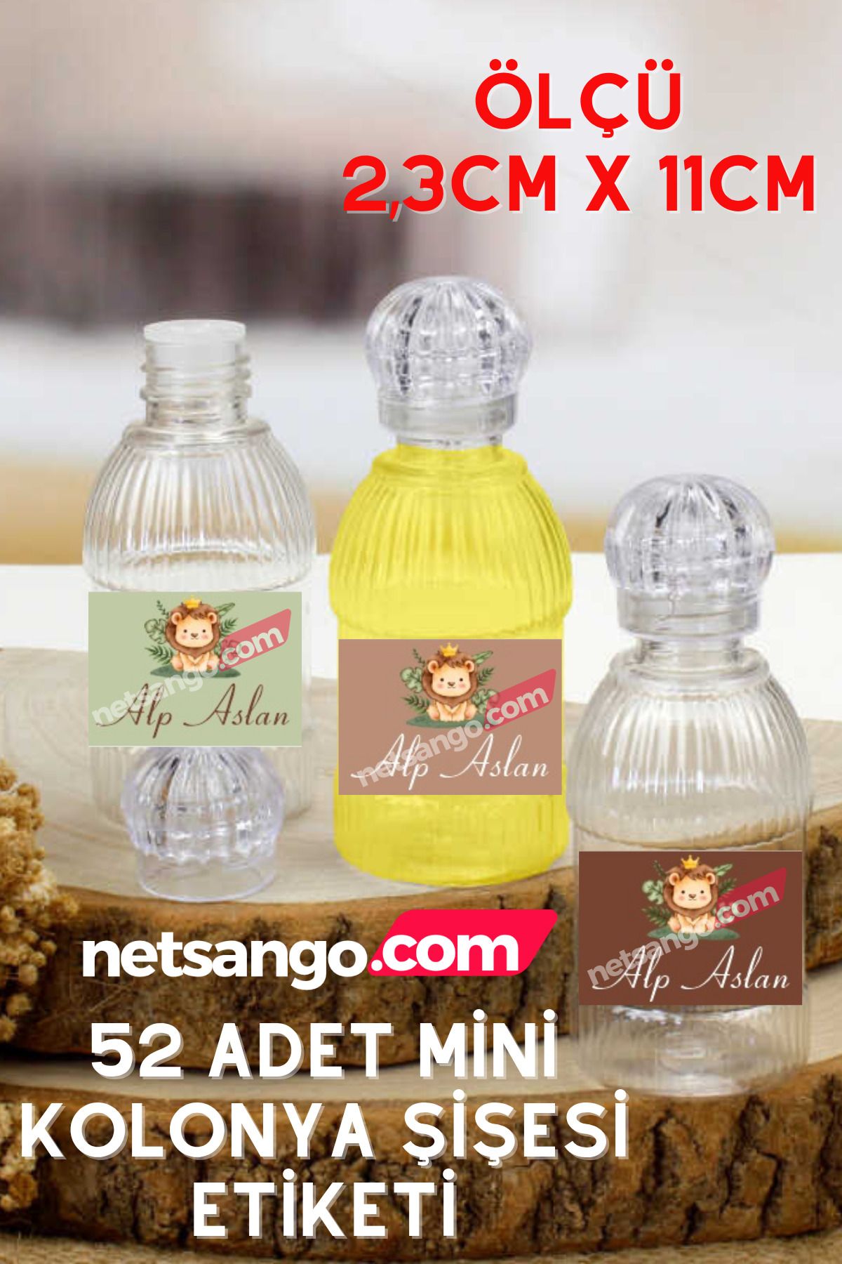 Netsan Etiket Aslan Desen 52 Adet Kolonya Etiketi - 2,3x11cm Kuşe Sticker Kağıt Etiket Bebek Yeşil Kahve