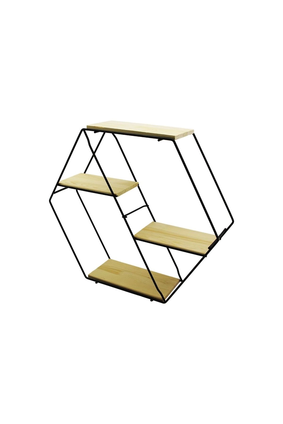İnnMerry PETEK - 4 KATLI METAL İSKELETLİ - AHŞAP RAFLI DEKORATİF RAF 60 X 14 X 53 Cm (5047)