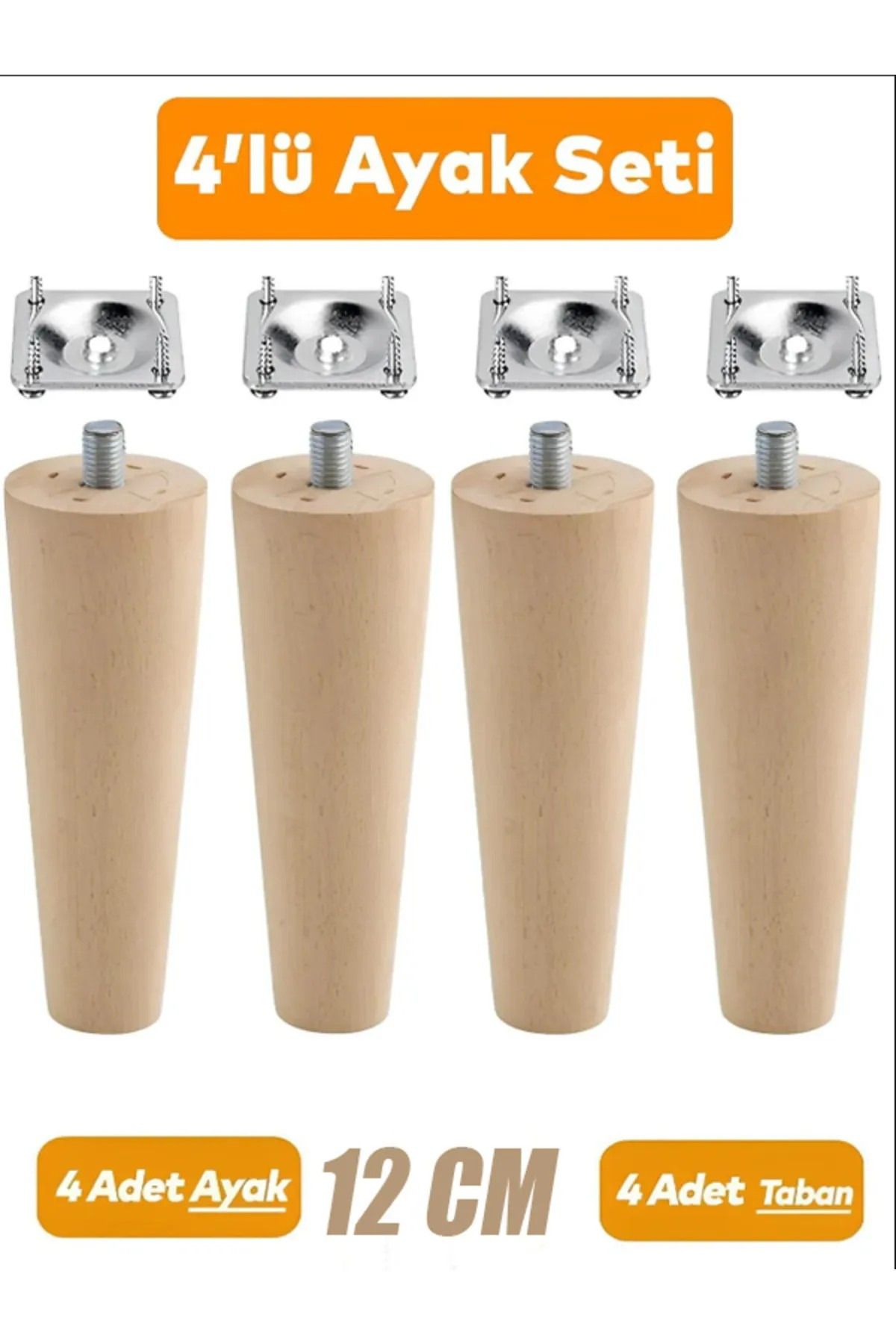 nublado Ahşap Dolap Mobilya Koltuk Kanepe Ayağı Ayakları M8 12 Cm Bağlantı Aparatlı Set 4'lü