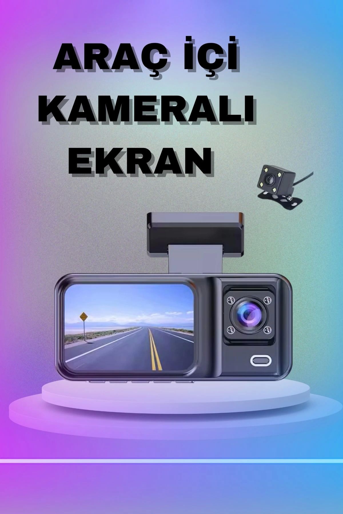 Heez 1080P 3 Lensli WİFİ Araç İçi Kameralı Ekran DVR Kaydedici Gece Görüşlü