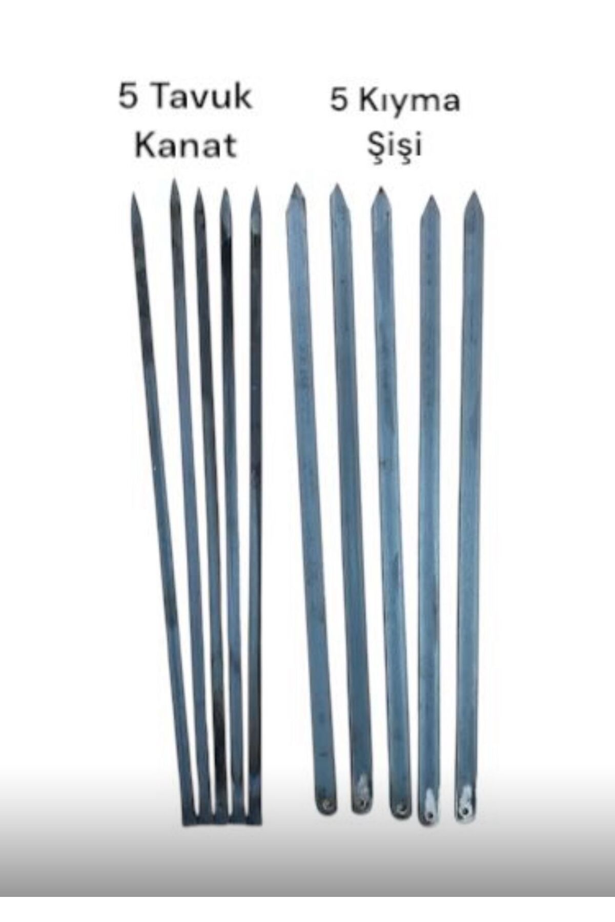 YILMAZNARGİLE Adana Kebap Kıyma Şişi 5 Adet Tavuk Kanat Şişi 5 Adet.Silme Set 10 Parça 60cm