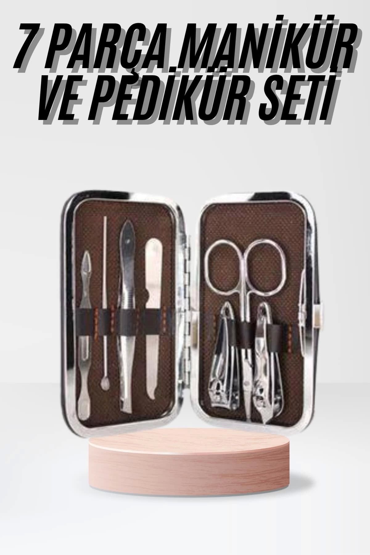ÖYKÜ VE YİĞİT Çantalı 7 Parça Manikür Pedikür Seti Tırnak Makası Cımbız Törpü