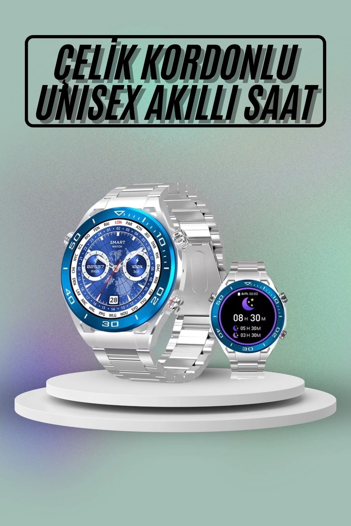 MELFSHOP Akıllı Saat Çelik Kordonlu Amoled Ekran Android ve İOS Uyumlu Çağrı Cevaplayabilen