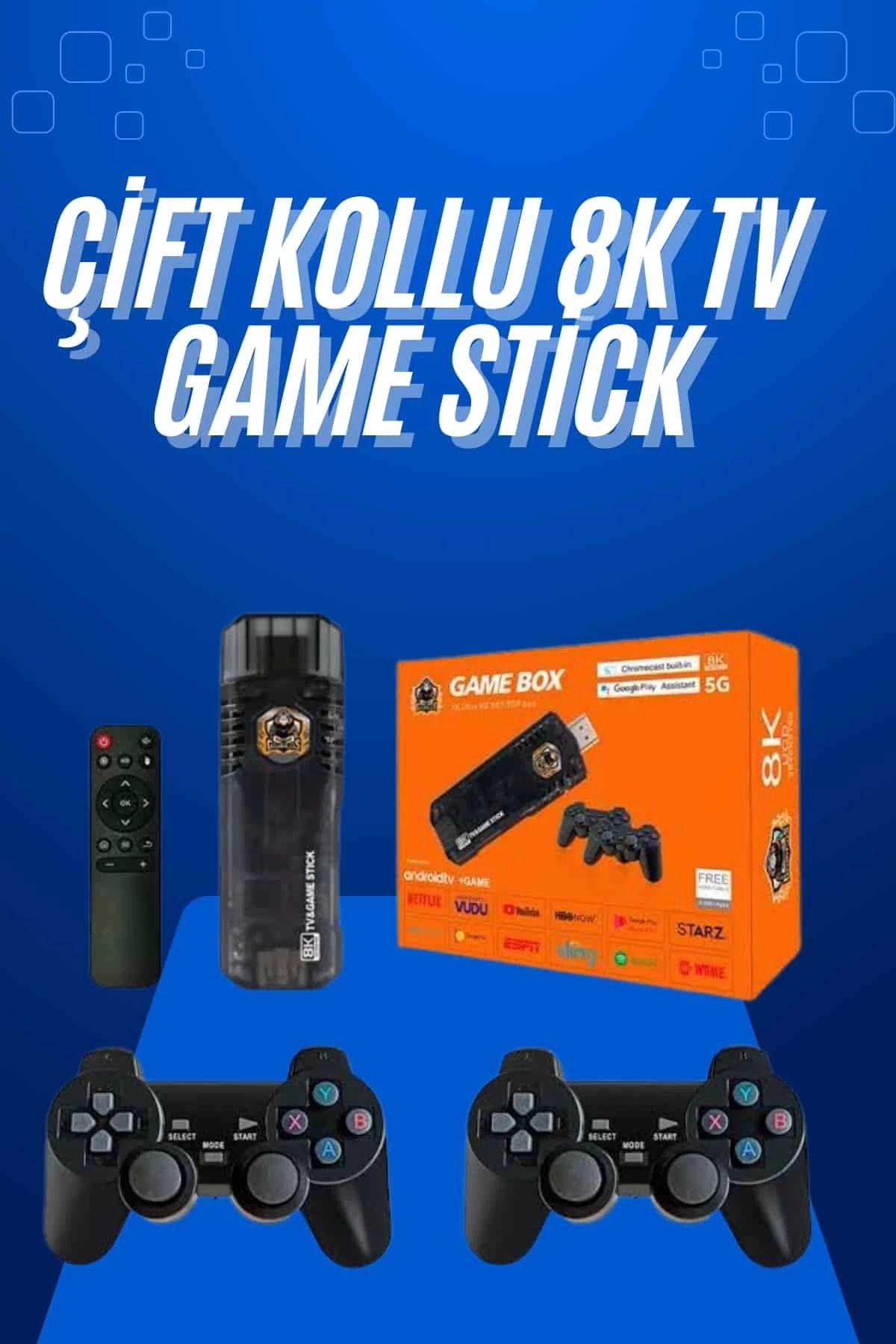MT29 GİYİM Game Stick Çift Oyun Konsolu Smart TV Game Box 8k Ultra HD 64 Gb