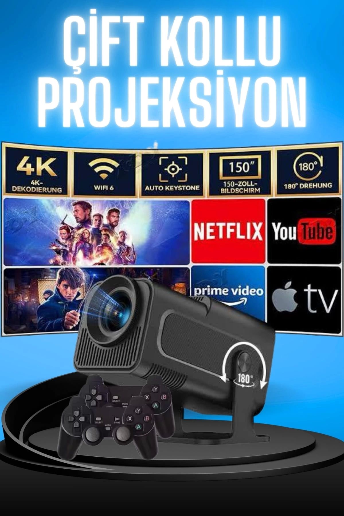 hayalimsah Projektör Siyah Android Taşınabilir Sinema Projeksiyon Wifi Destekli En Güncel Sürüm Akıllı