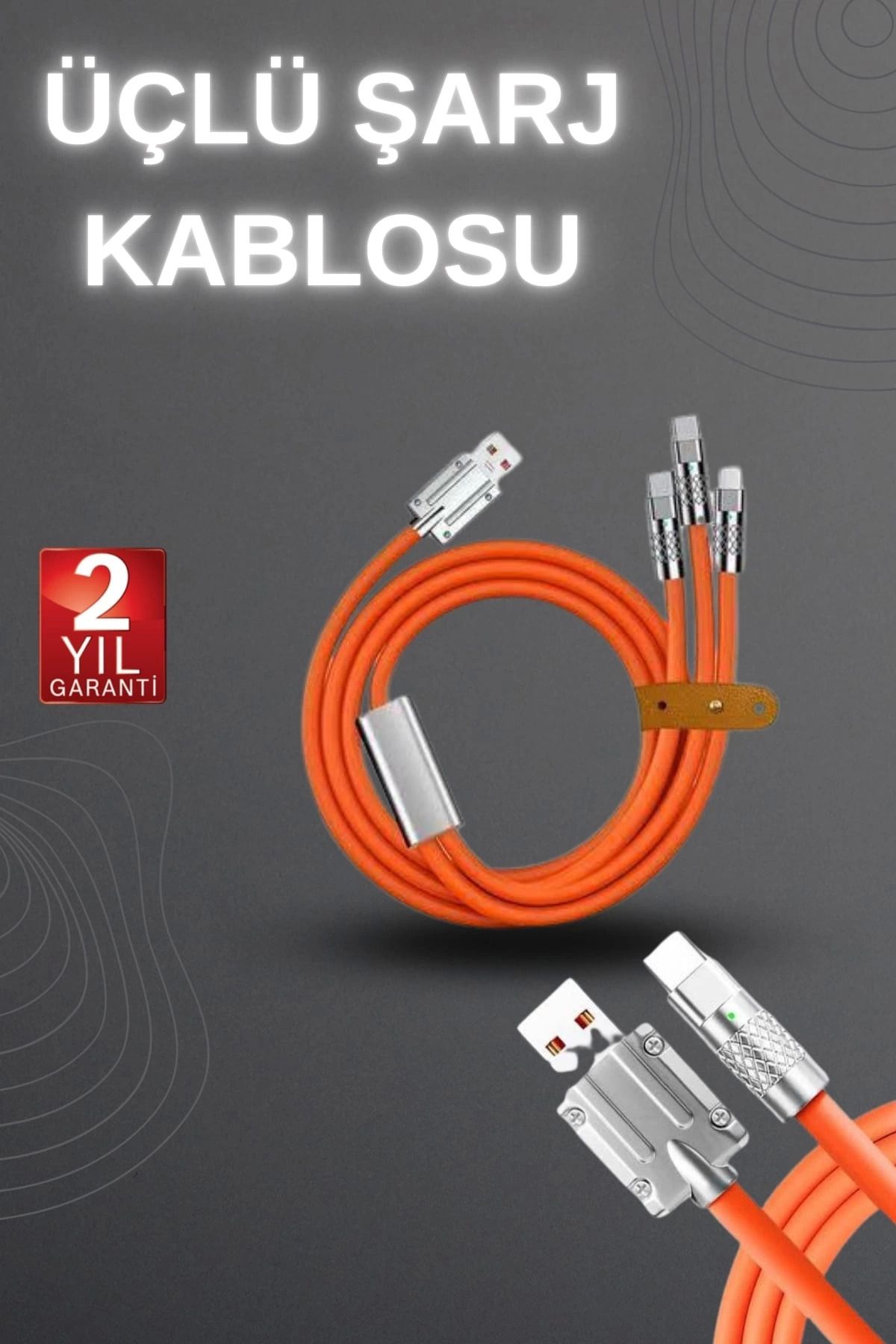 Heez 120W Hızlı Şarj Kablosu Turuncu Yüksek Güç Kapasitesi Çoklu Şarj Girişi