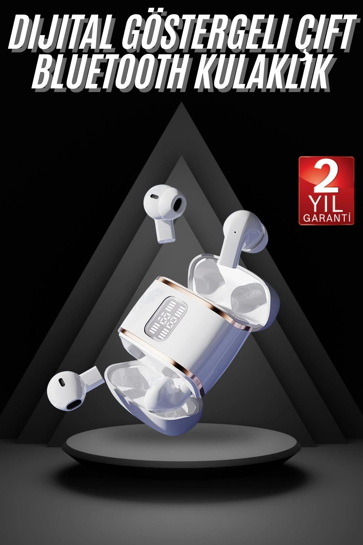 MELFSHOP 4 Adet Çift Kulaklık Dijital Göstergeli Yüksek Ses Kaliteli Bluetooth Kulaklık