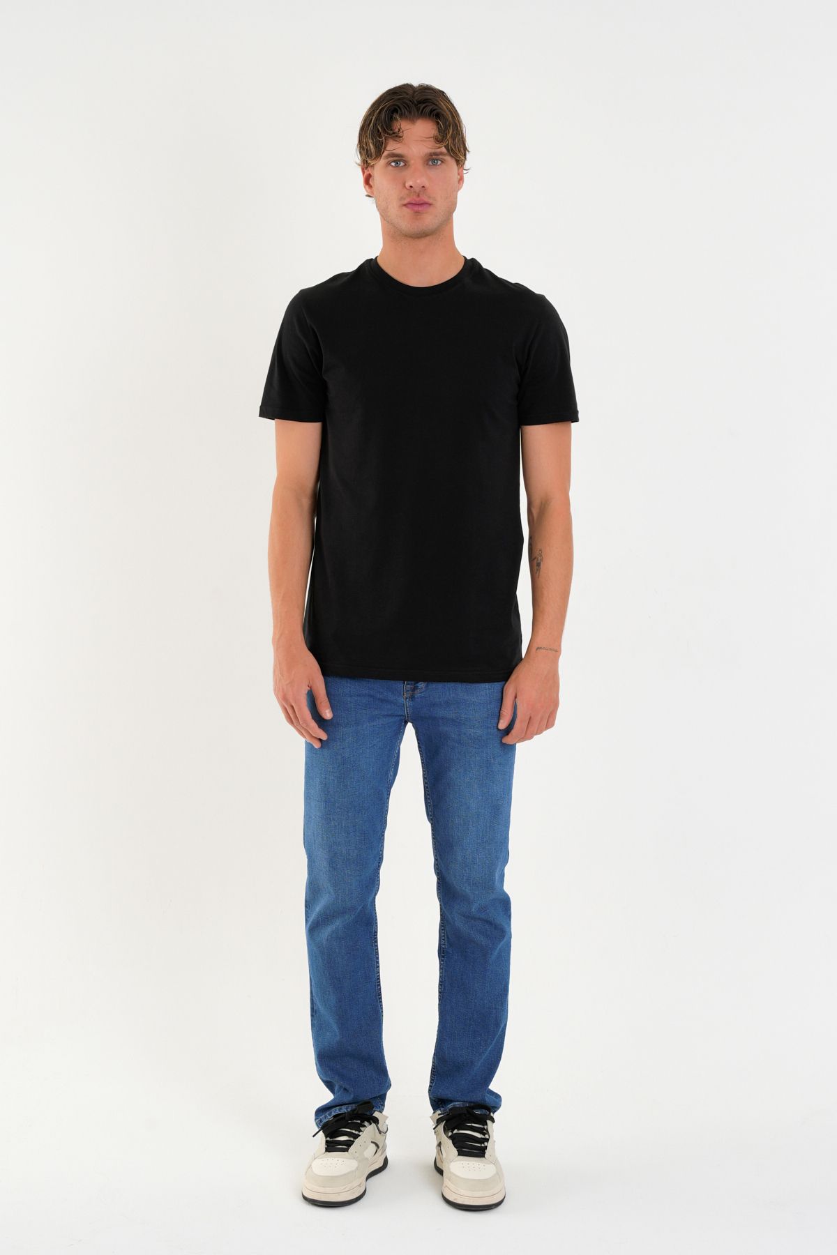 the ramify Regular Fit Baskısız Basic T-Shirt %100 Pamuk Yumuşak Dokulu Bisiklet Yaka Tişört