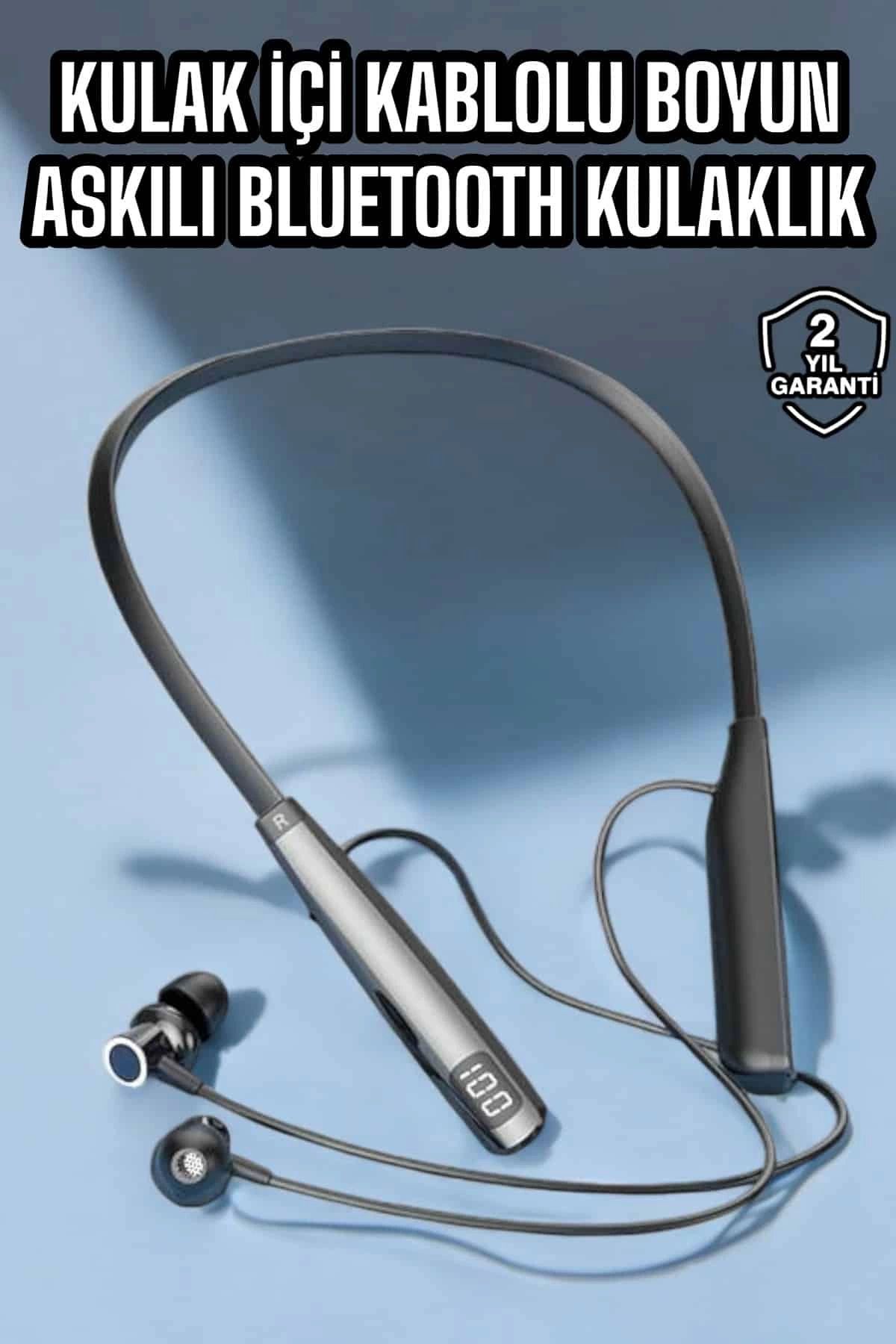MELFSHOP Boyun Askılı Bluetooth Kulaklık Uzun Şarj Süreli Dijital Göstergeli Kablolu