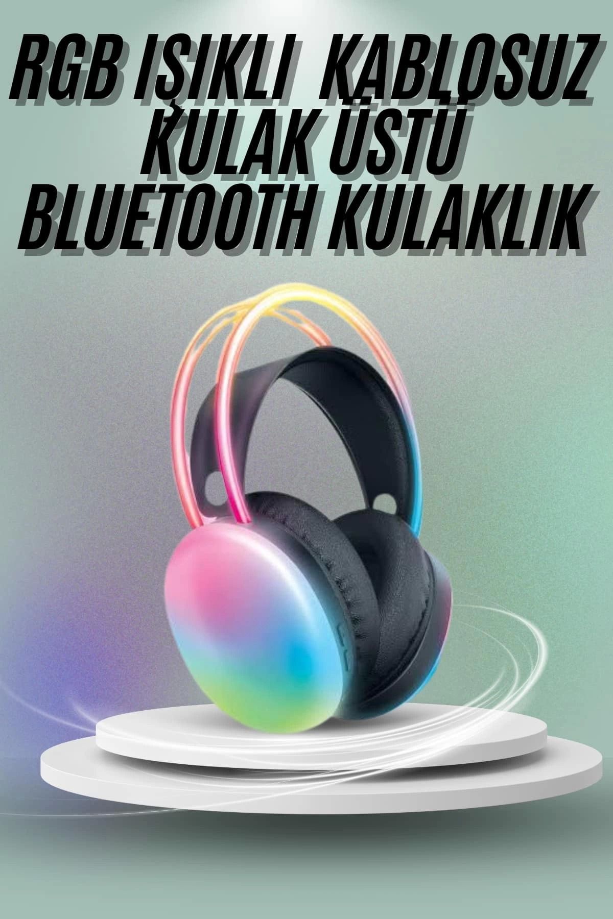 MELFSHOP Kulak Üstü Kablosuz Bluetooth Kulaklık Unısex Renkli Işıklı Kulaklık