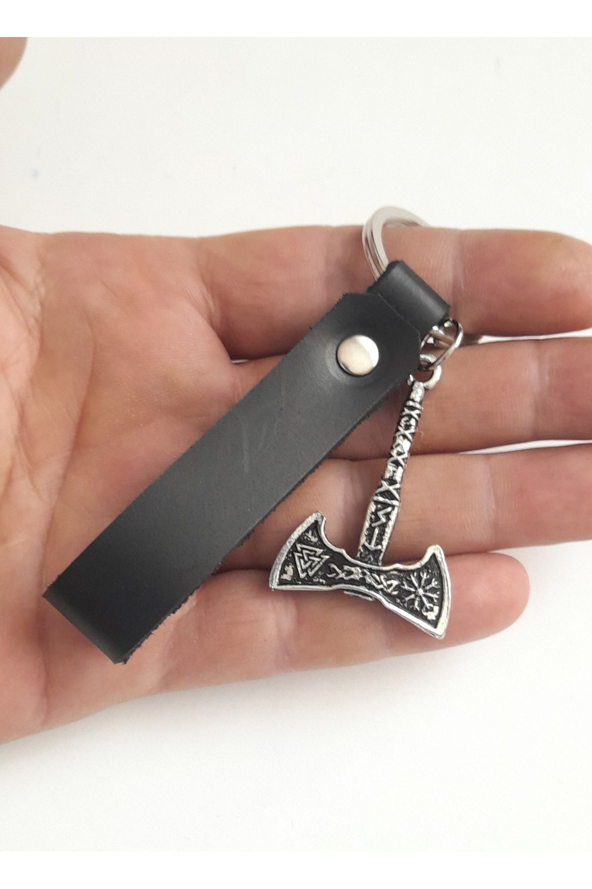 AB Takı Valknut Balta Sembol Moda Siyah Gerçek Deri anahtarlık