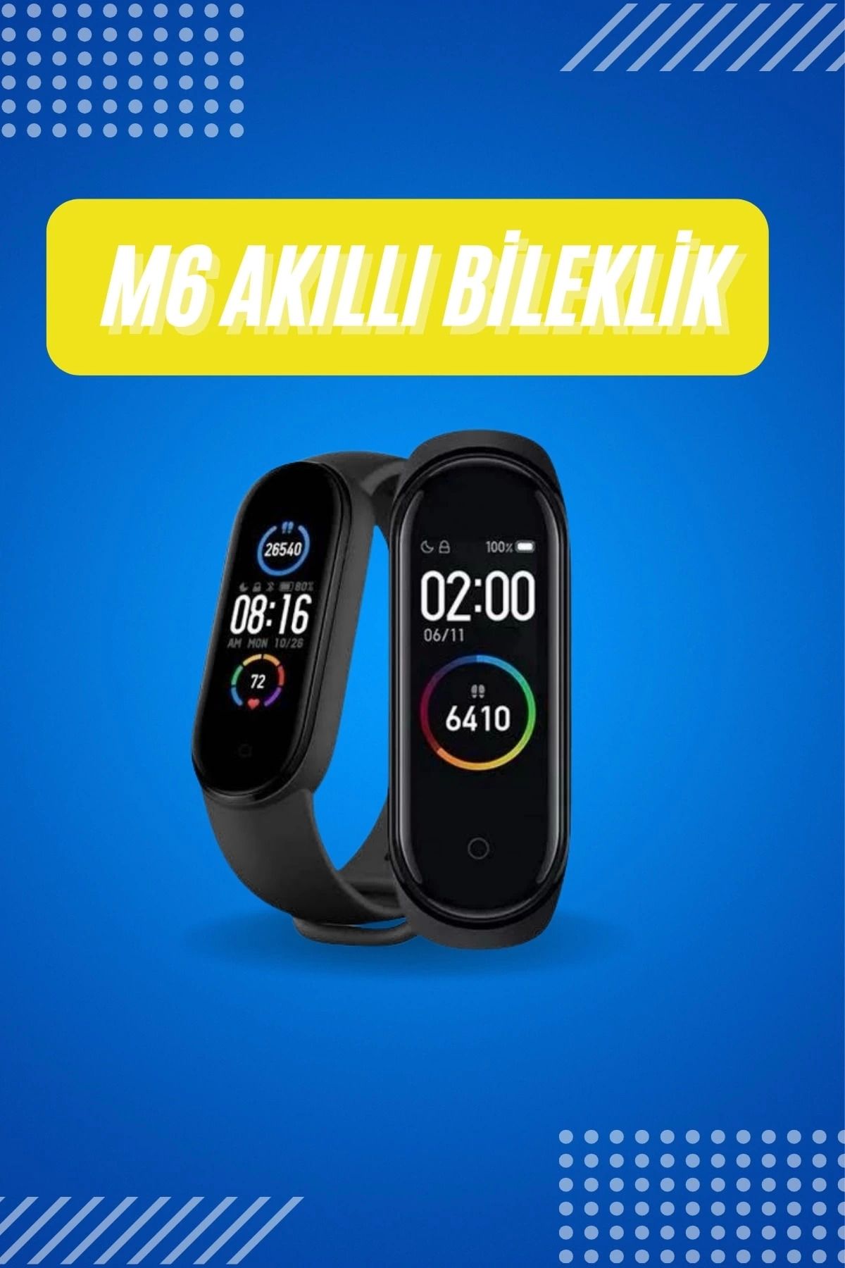 MELFSHOP Akıllı Uyumlu Bileklik M6 Adımsayar Spor Modları Çağrı Görme Türkçe Menü