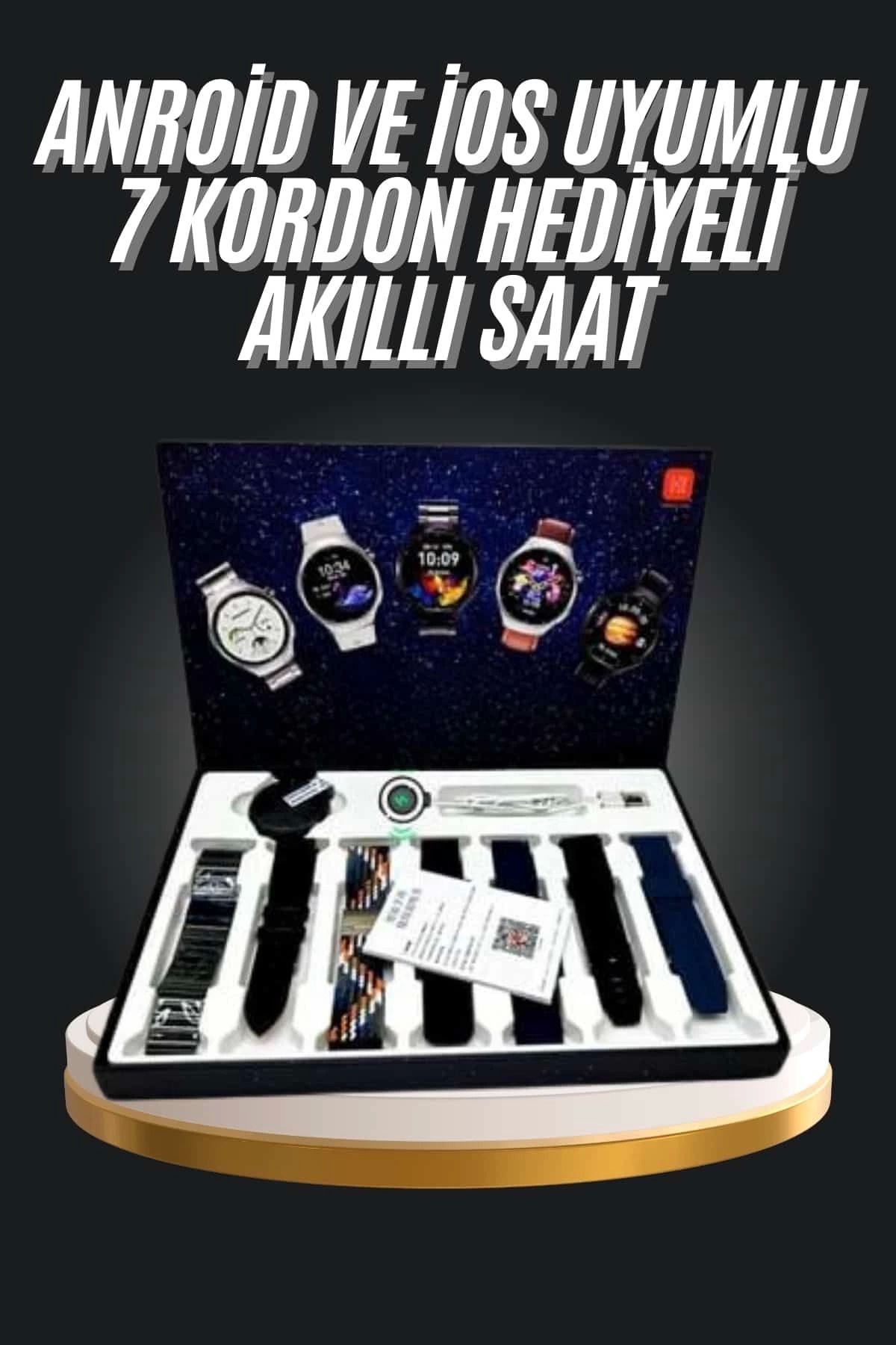 MELFSHOP 7 Kordonlu Akıllı Saat Siyah Kasa Dokunmatik Ekran Uyku ve Sağlık Takibi