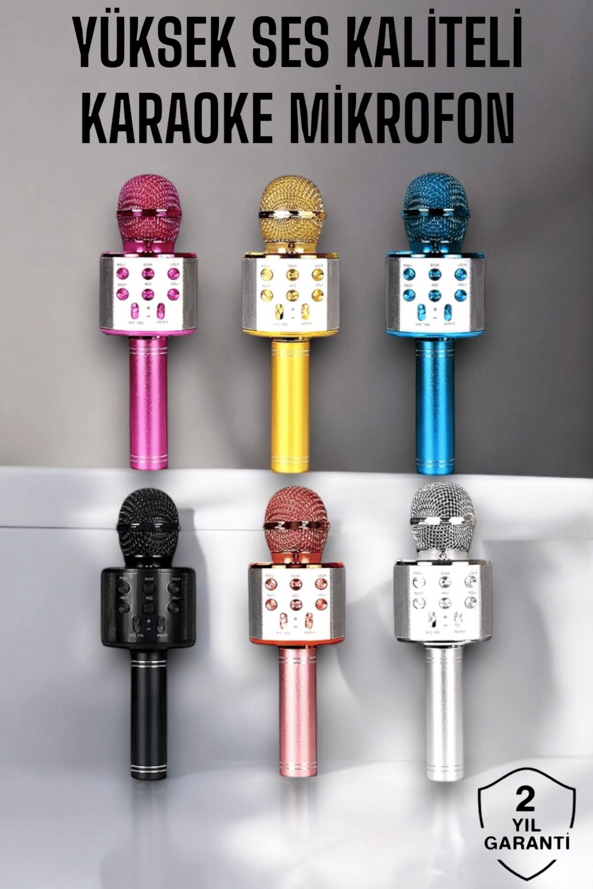 MELFSHOP Kablosuz Bluetooth Karaoke Mikrofon USB ve AUX Girişli, Yüksek Ses Kalitesi