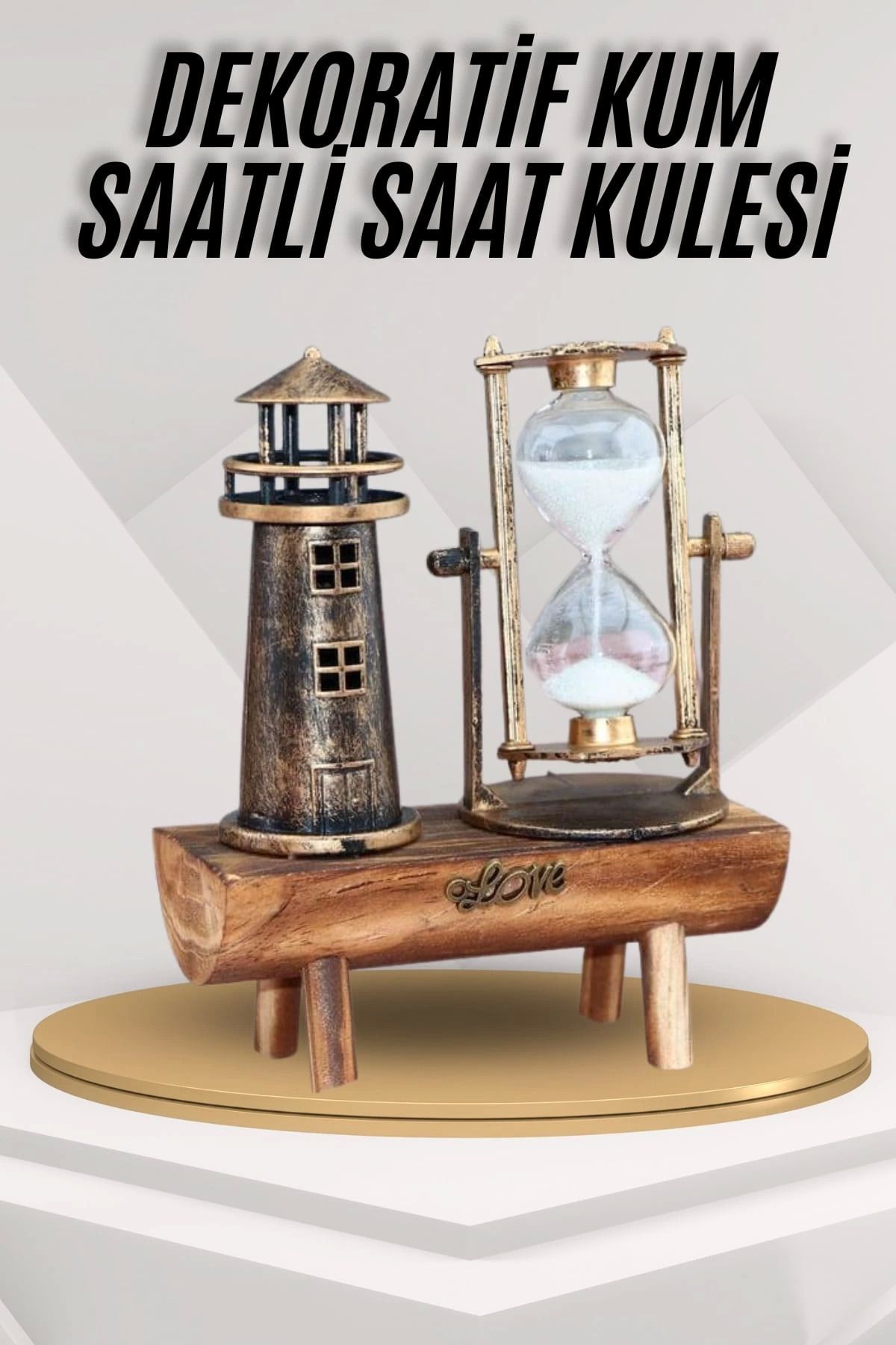 Heez Deniz Feneri Kum Saati Ahşap Görünümlü Vintage Tarz Biblo