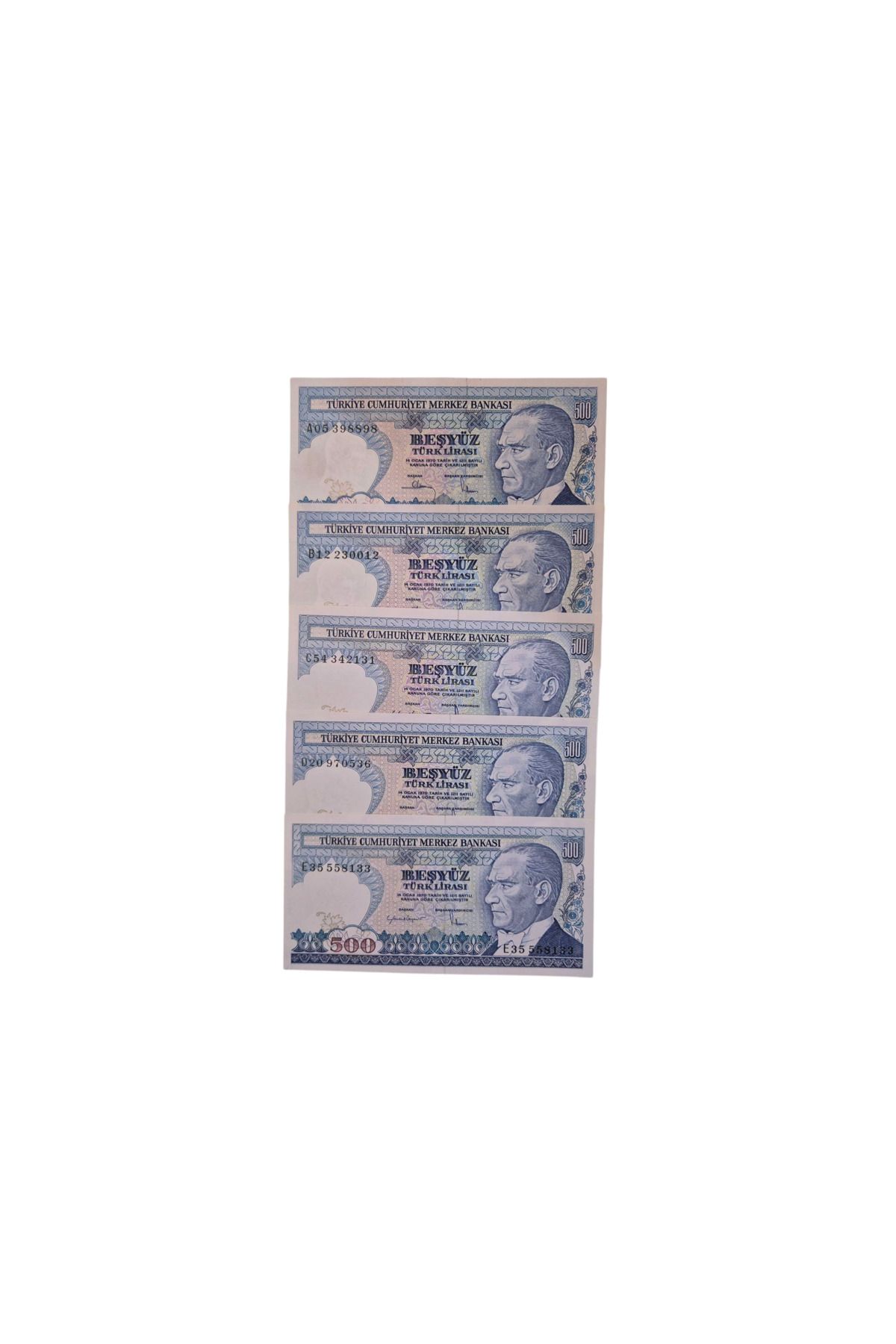 Koleksiyon 7.EMİSYON 500 LİRA HARF TAKIMI (ABCDE) ÇİL
