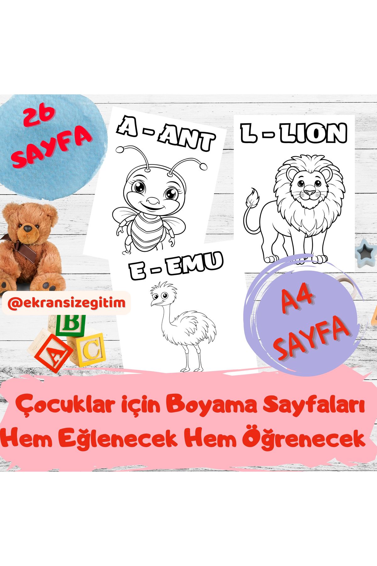 Beyaz Gelincik Home İngilizce Sayılarla Boyama Kitabı Sayfaları, Eğlenerek İngilizce Öğrenme, Boyama Sayfaları, 72 SAYFA