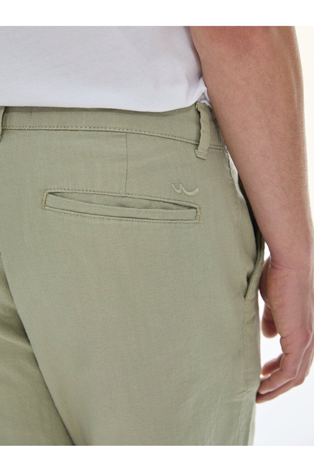Ltb-Linen Look Regular Midi Green Shorts 5