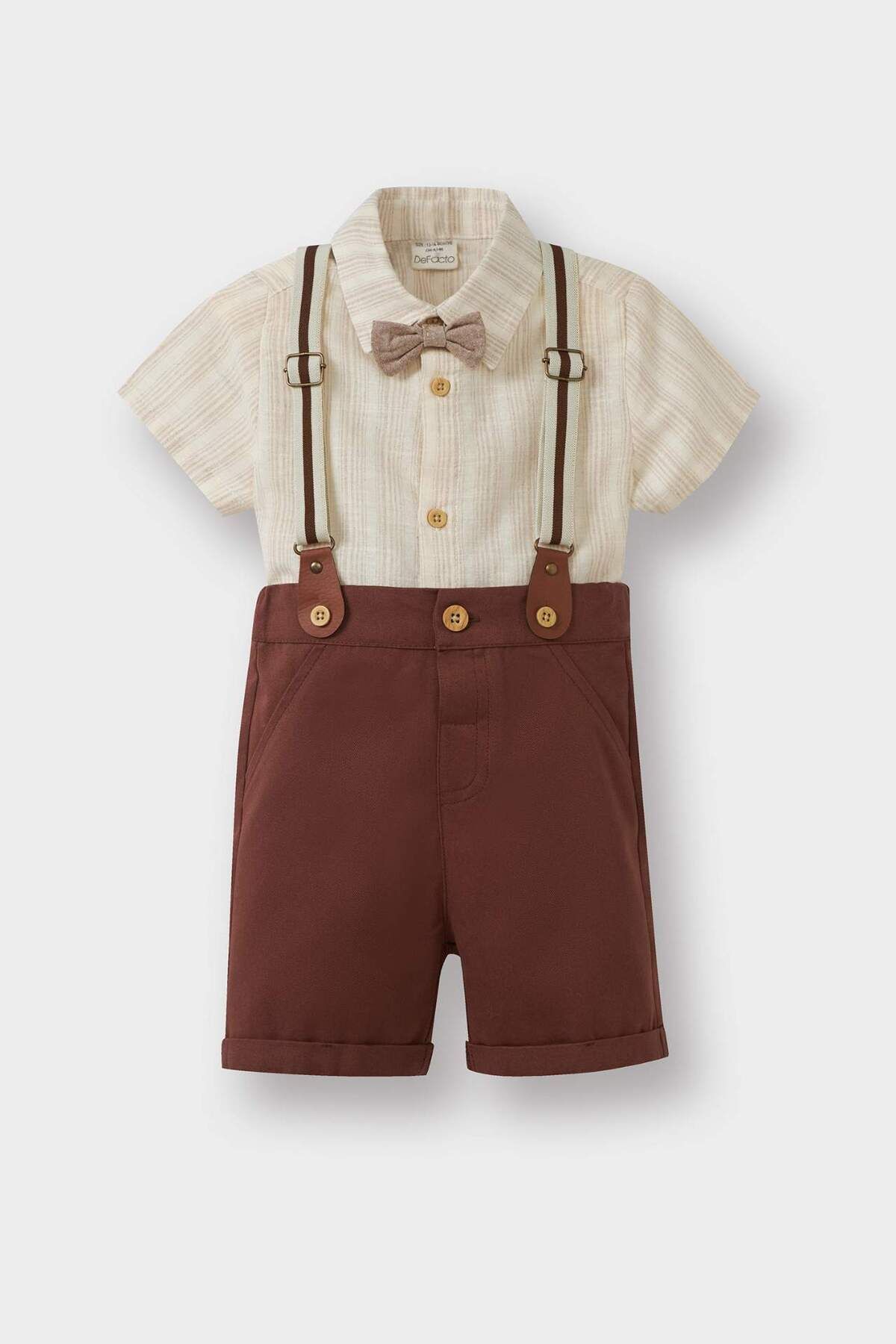 DeFacto Erkek Bebek 4lü Takım Çizgili Poplin Gömlek Şort Papyon Pantolon Askısı B8082A525SM