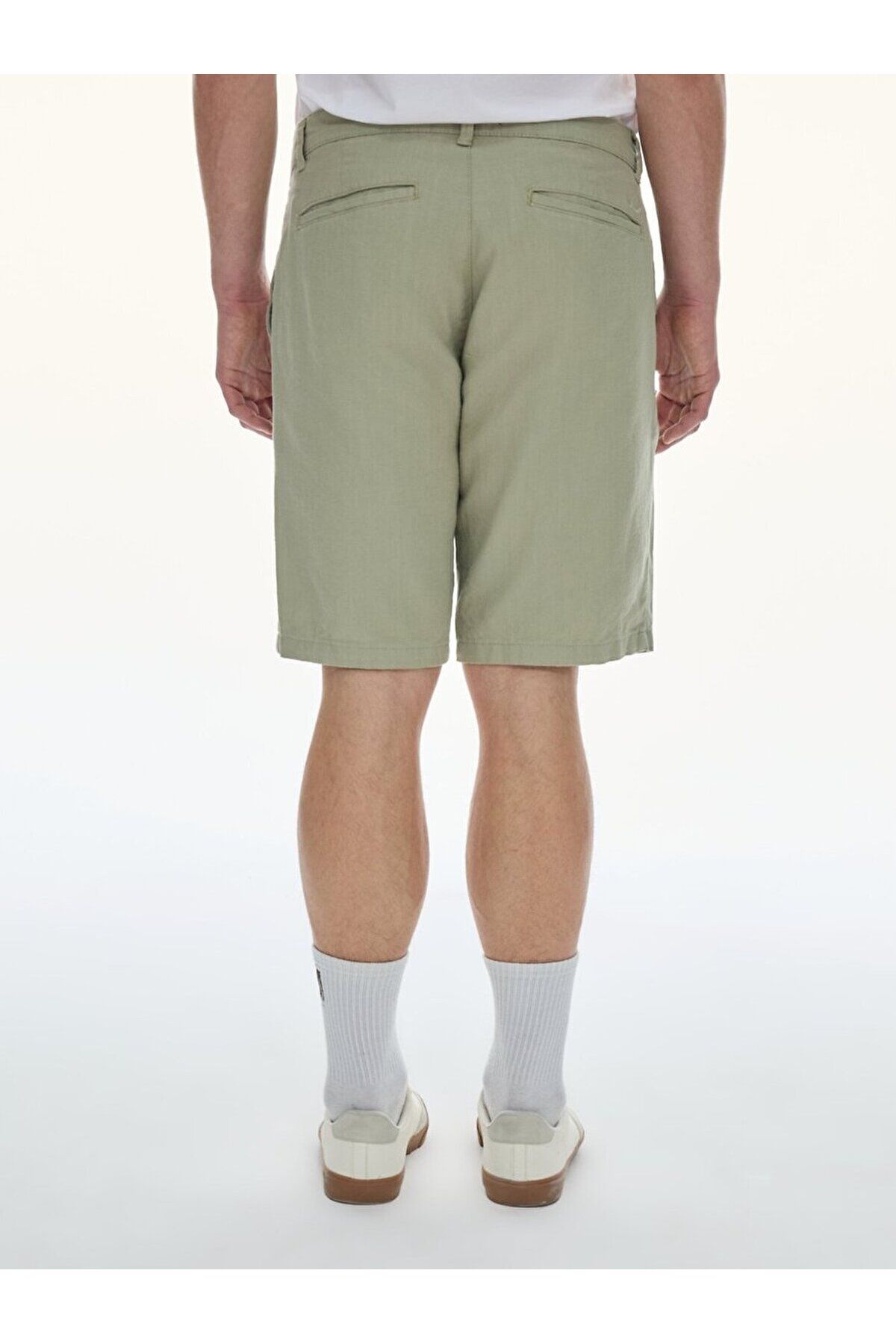 Ltb-Linen Look Regular Midi Green Shorts 3