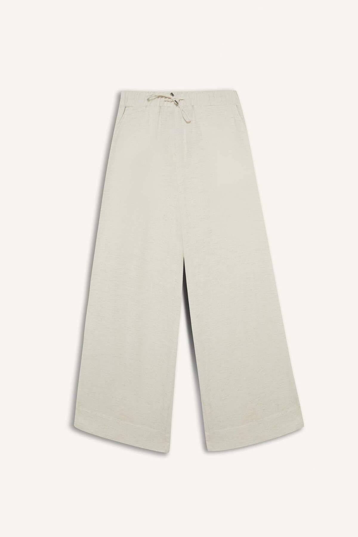 DeFacto Wide Leg Keten Karışımlı Pantolon Yüksek Bel Uzun Boy Geniş Paça E6408AX25SM
