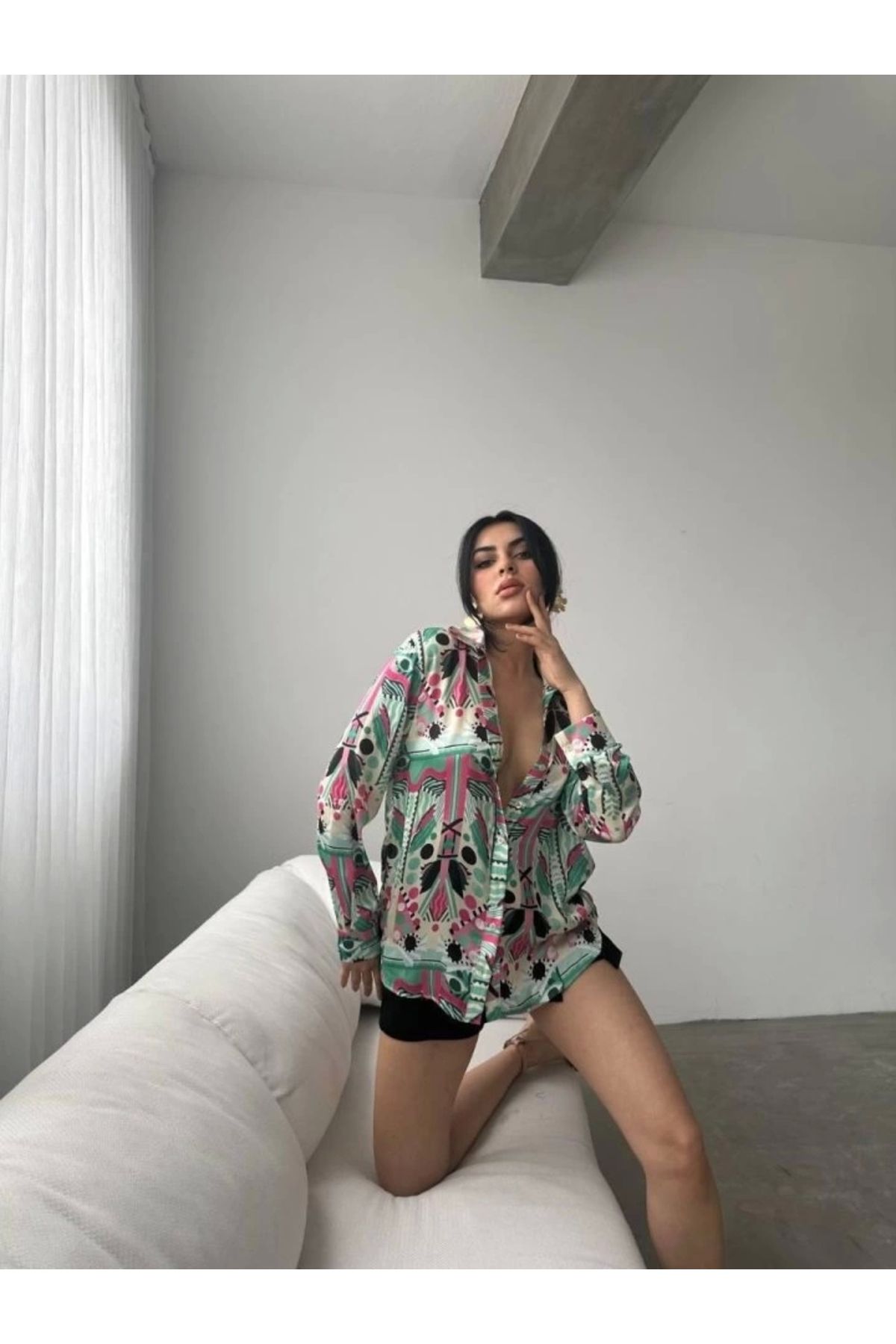 Silerra Desenli Oversize Gömlek