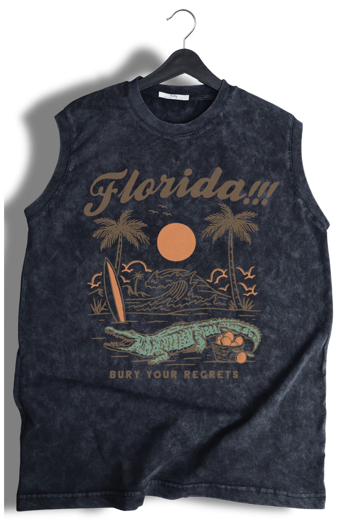 Fuddy Moda Florida Baskılı Yıkamalı Kolsuz Tişört, Unisex Taylor Swift Şarkısı Temalı Sıfır Kollu Retro Atlet