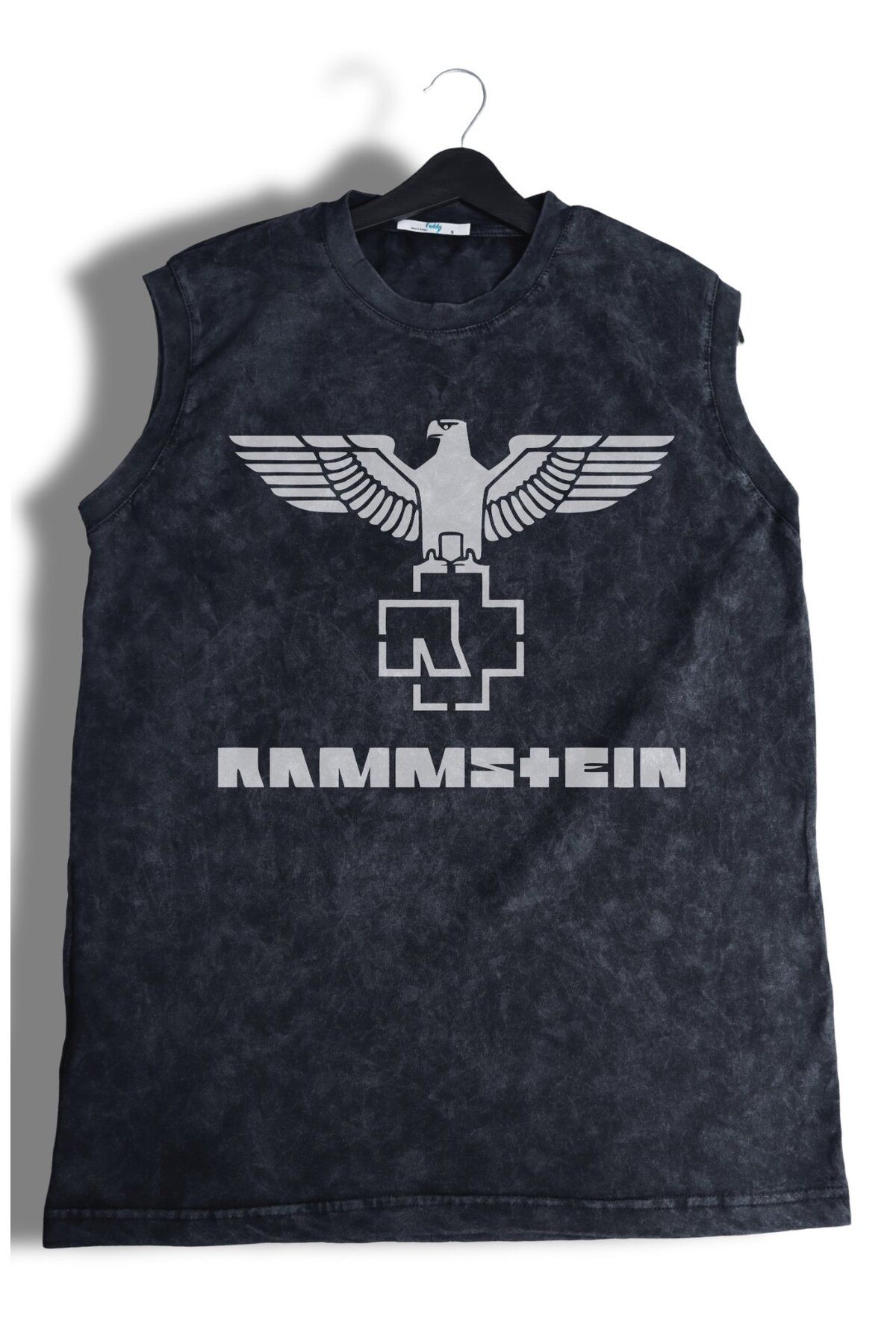 Fuddy Moda Rammstein Baskılı Yıkamalı Kolsuz Tişört, Unisex Rock Band Temalı Sıfır Kollu Eskitme Atlet