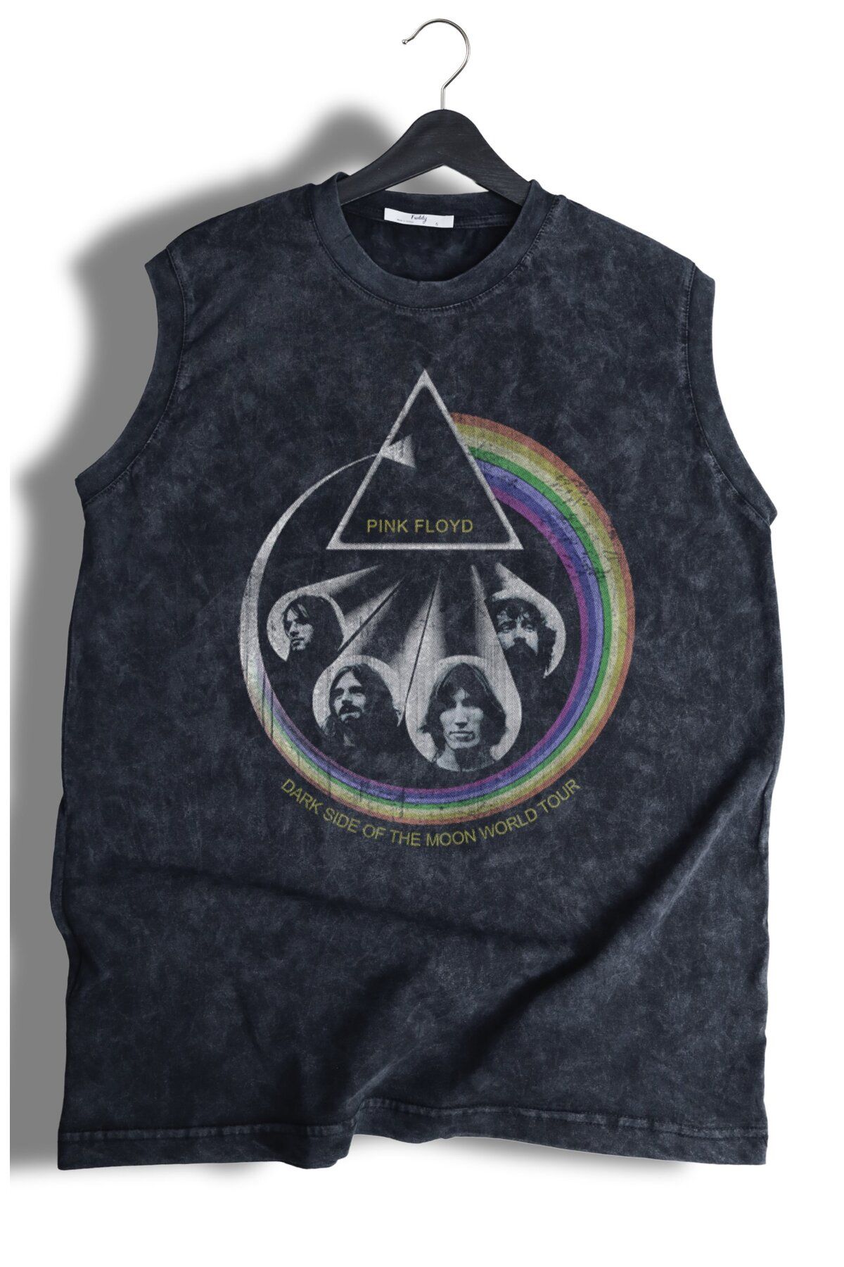Fuddy Moda Pink Floyd Baskılı Yıkamalı Kolsuz Tişört, Unisex Rock Band Temalı Sıfır Kollu Vintage Atlet