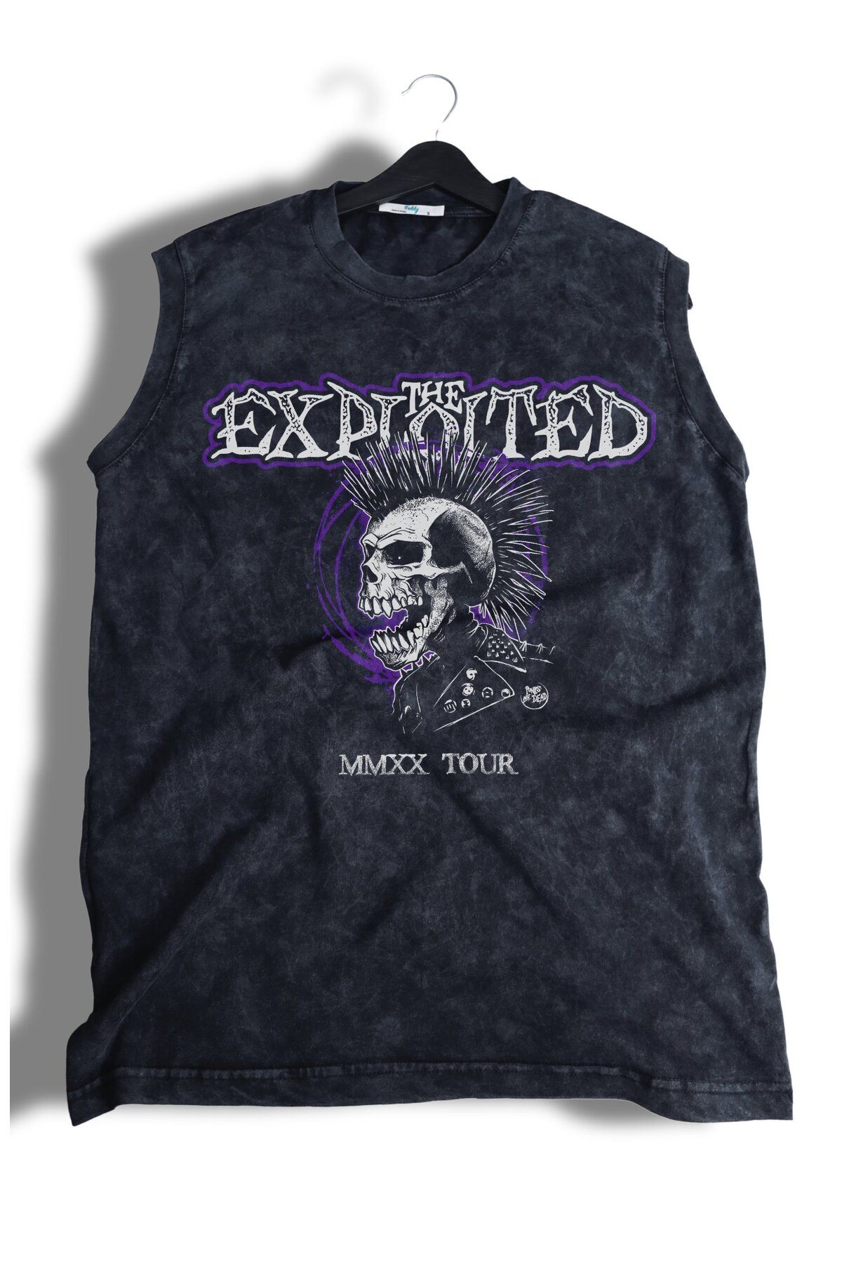 Fuddy Moda The Exploited MMXX Tour Baskılı Yıkamalı Kolsuz Tişört, Unisex Rock Band Temalı Sıfır Kol Atlet