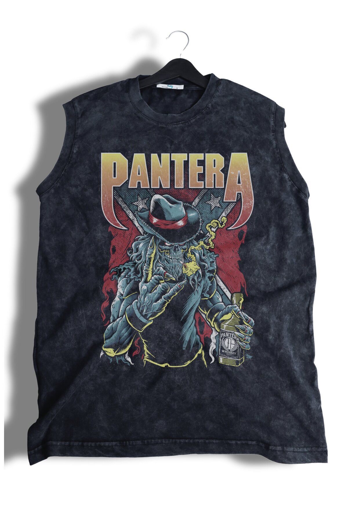 Fuddy Moda Pantera Baskılı Yıkamalı Kolsuz Tişört, Unisex Rock Band Temalı Sıfır Kollu Vintage Atlet