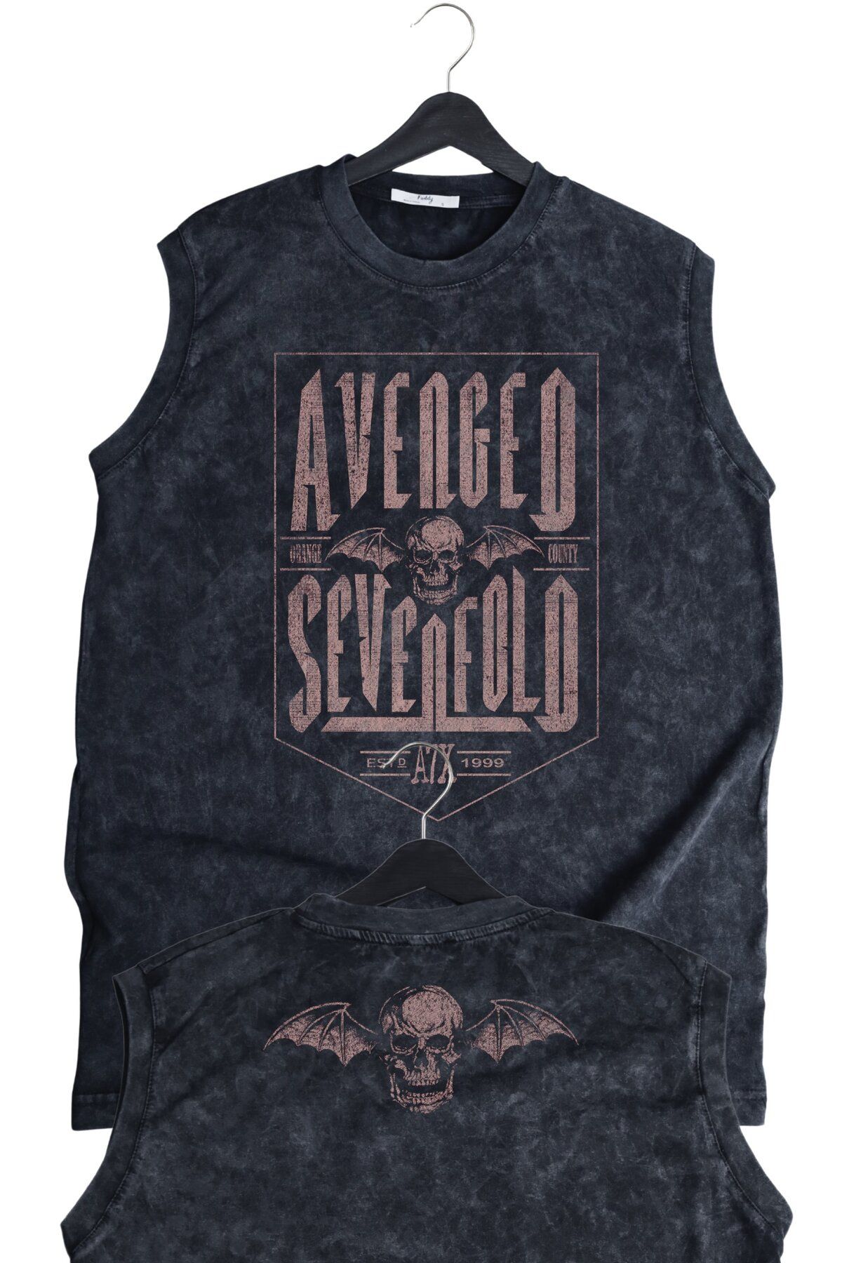 Fuddy Moda Avenged Sevenfold Ense Baskılı Yıkamalı Kolsuz Tişört, Unisex Rock Band Temalı Sıfır Kol Atlet