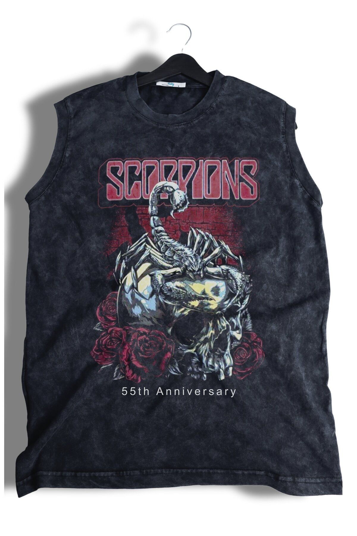 Fuddy Moda Scorpions Baskılı Yıkamalı Kolsuz Tişört, Unisex Rock Band Temalı Sıfır Kol Eskitme Atlet