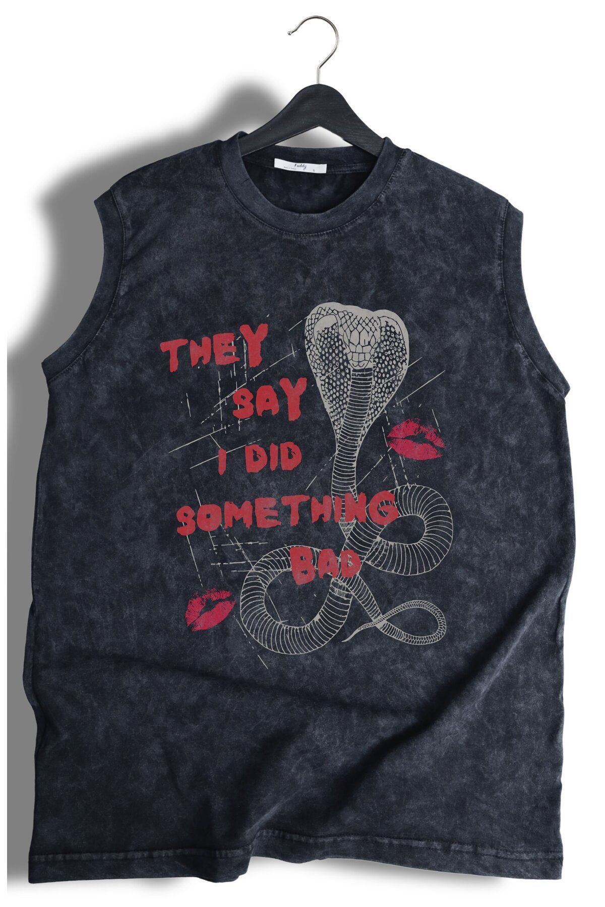 Fuddy Moda They Say I Did Something Bad Yazılı Yıkamalı Kolsuz Tişört, Taylor Swift Baskılı Sıfır Kollu Atlet