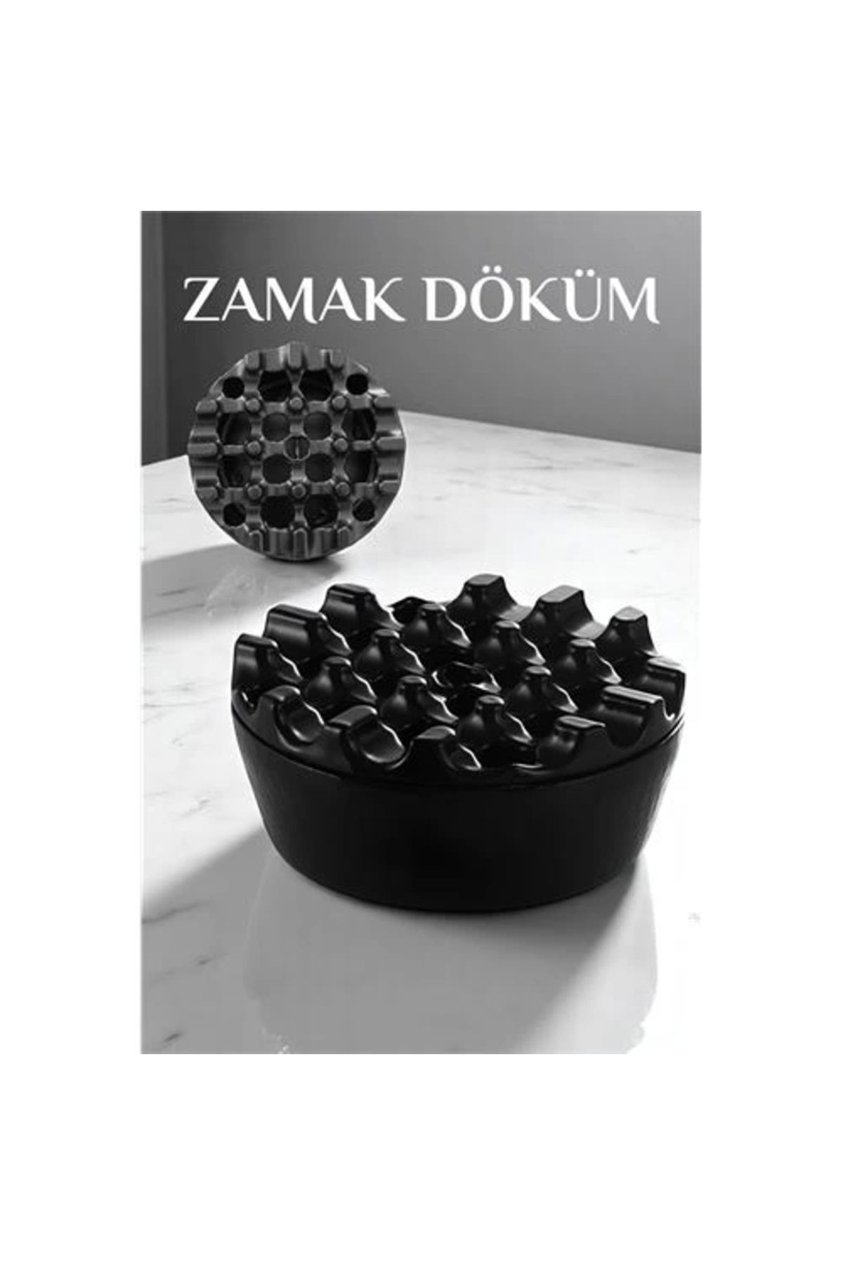 İnnMerry Modacar Kapaklı Zamak Döküm Yuvarlak Küllük Metal Kül Tablası - Kafe Küllüğü SİYAH