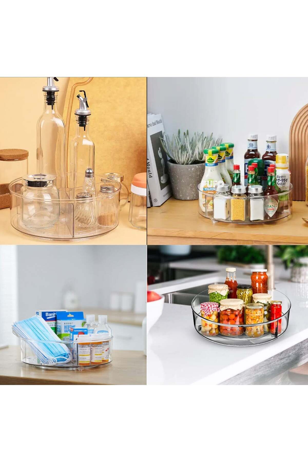 PUFO-Rotating tray organizer with 3 compartments for refrigerator or cabinet, 23 cm 6
