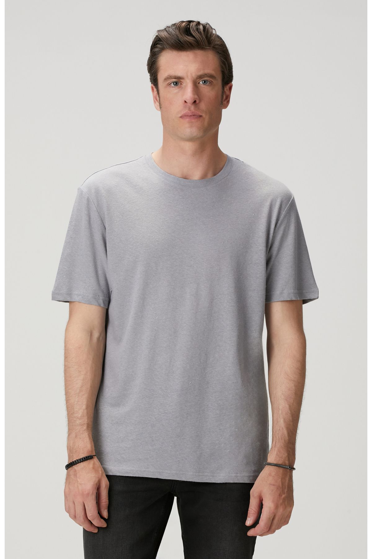 Network Gri Keten Karışımlı T-shirt