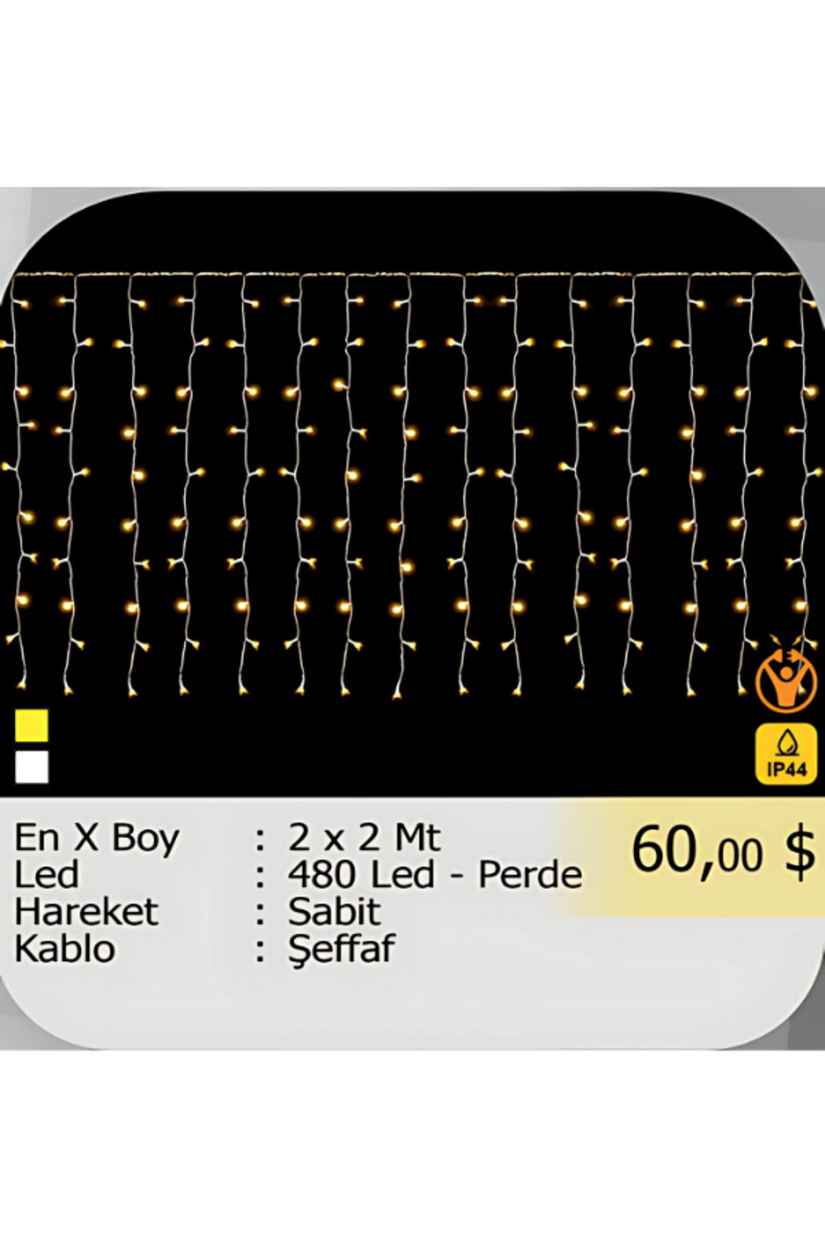 ELKHOUSE ElektrikHouse LED Peri Işığı 480 Led - Perde - 2 x 2 Mt