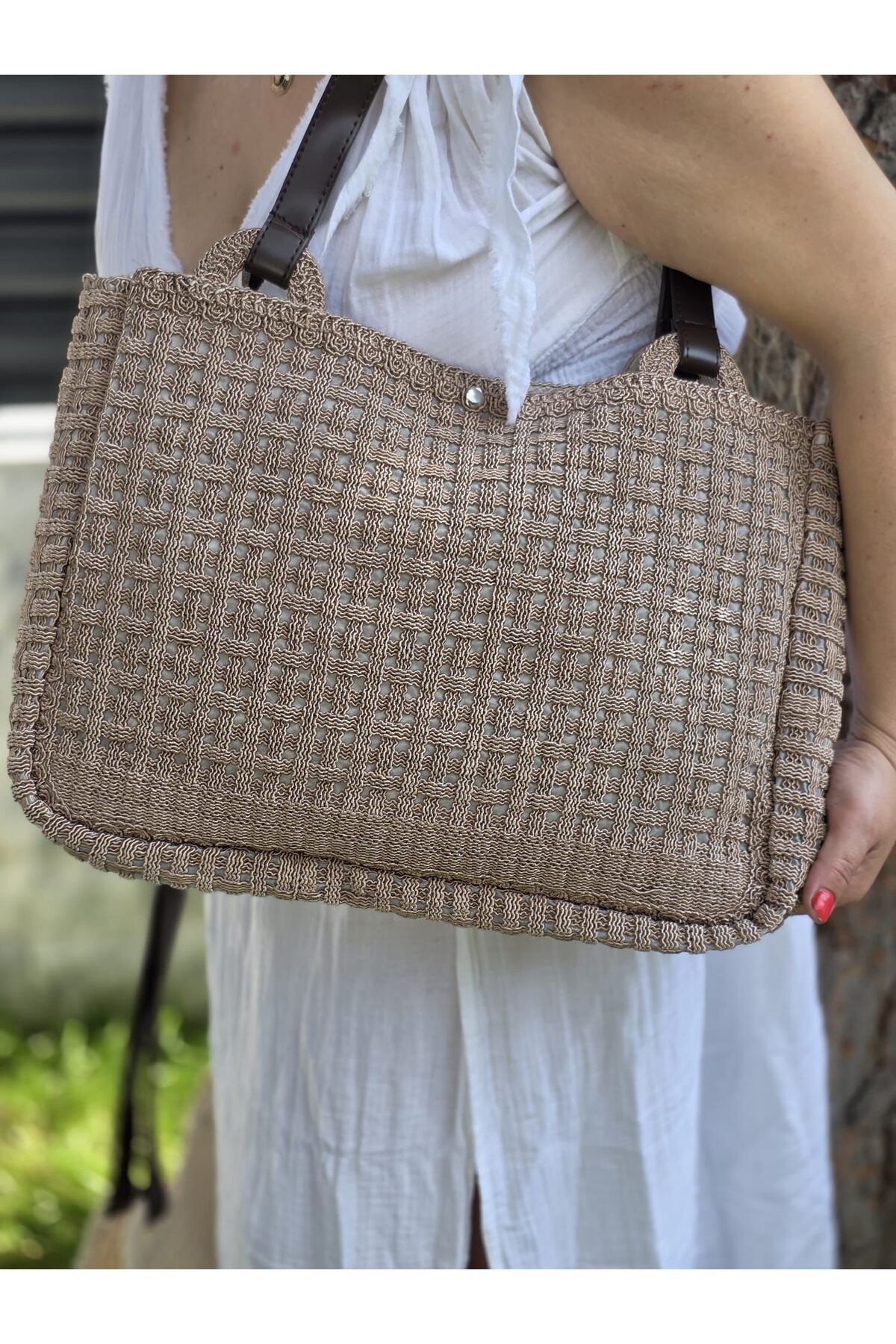 obenbags KAHVERENGİ ÖRME ÇANTA