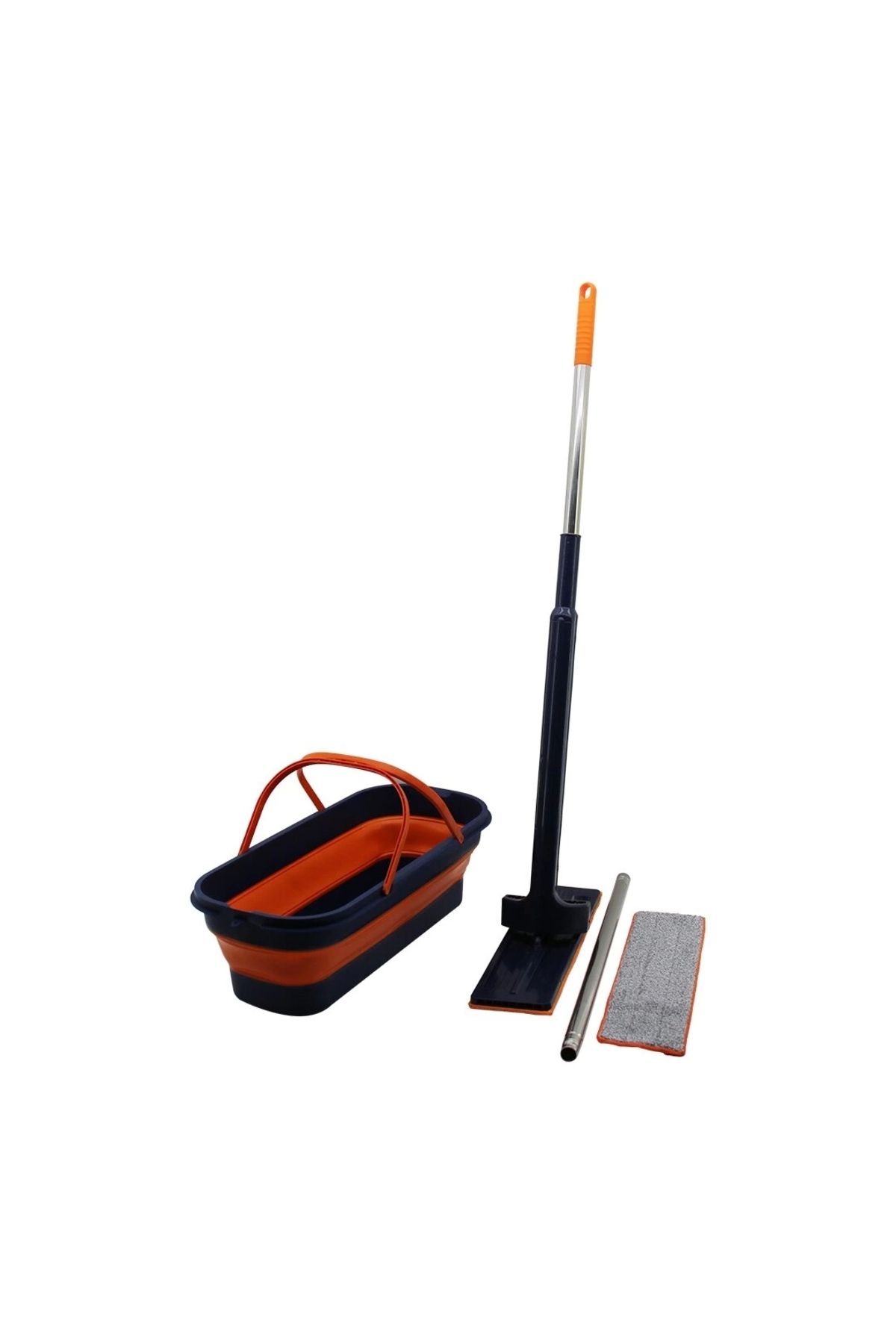 Lenaca Kendinden Sıkmalı Katlanır - Tekerli Kovalı Mop Seti Yedek Bezli360° Başlık=11.5x41cm- Sap:130cm
