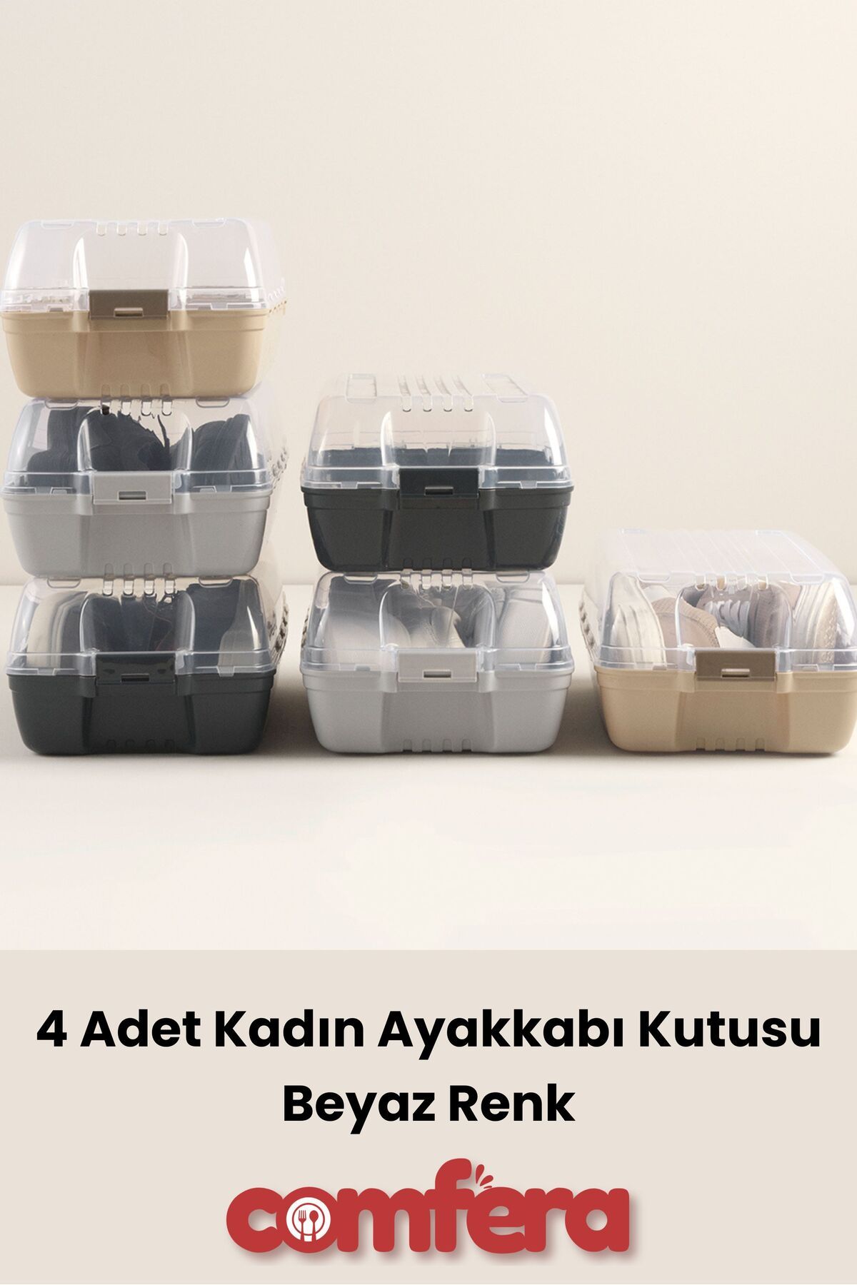 BAGER MARKET 4'lü Beyaz Kadın Ayakkabı Saklama Kutusu - Ayakkabı Düzenleyici - Koku Yapmaz
