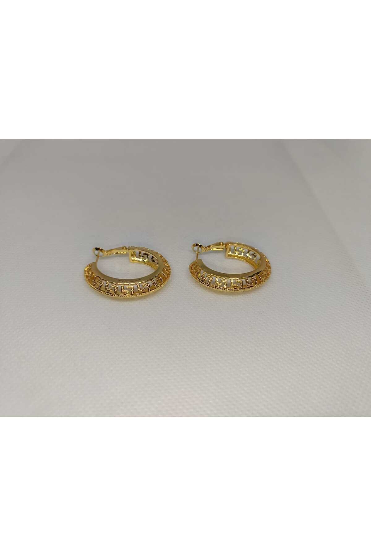 Store 316l Desenli Paslanmaz Çelik Gold Küpe