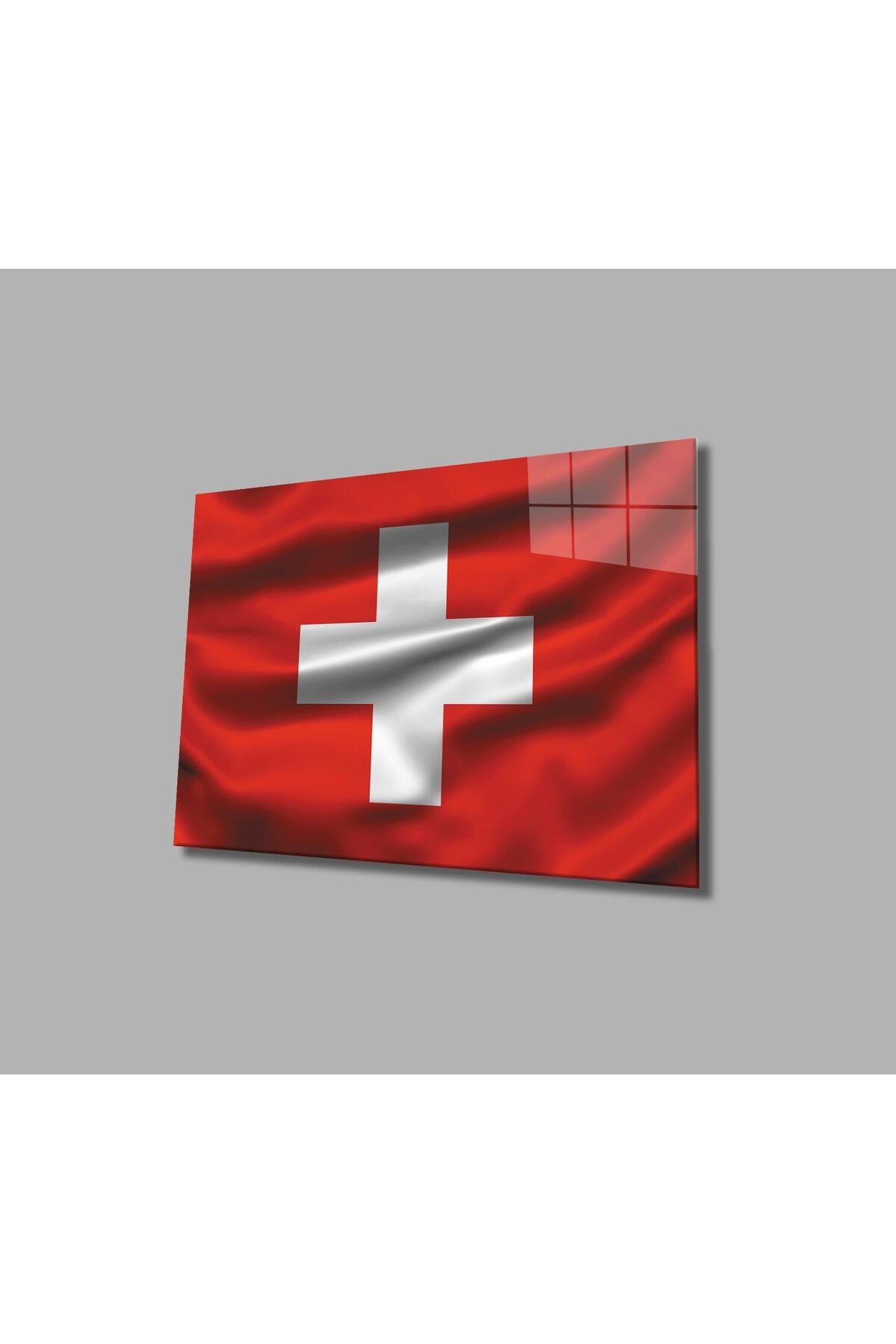idealizbiz İsviçre Cam Tablo 4mm Dayanıklı Temperli Cam, Swiss Flag Glass Wall Art