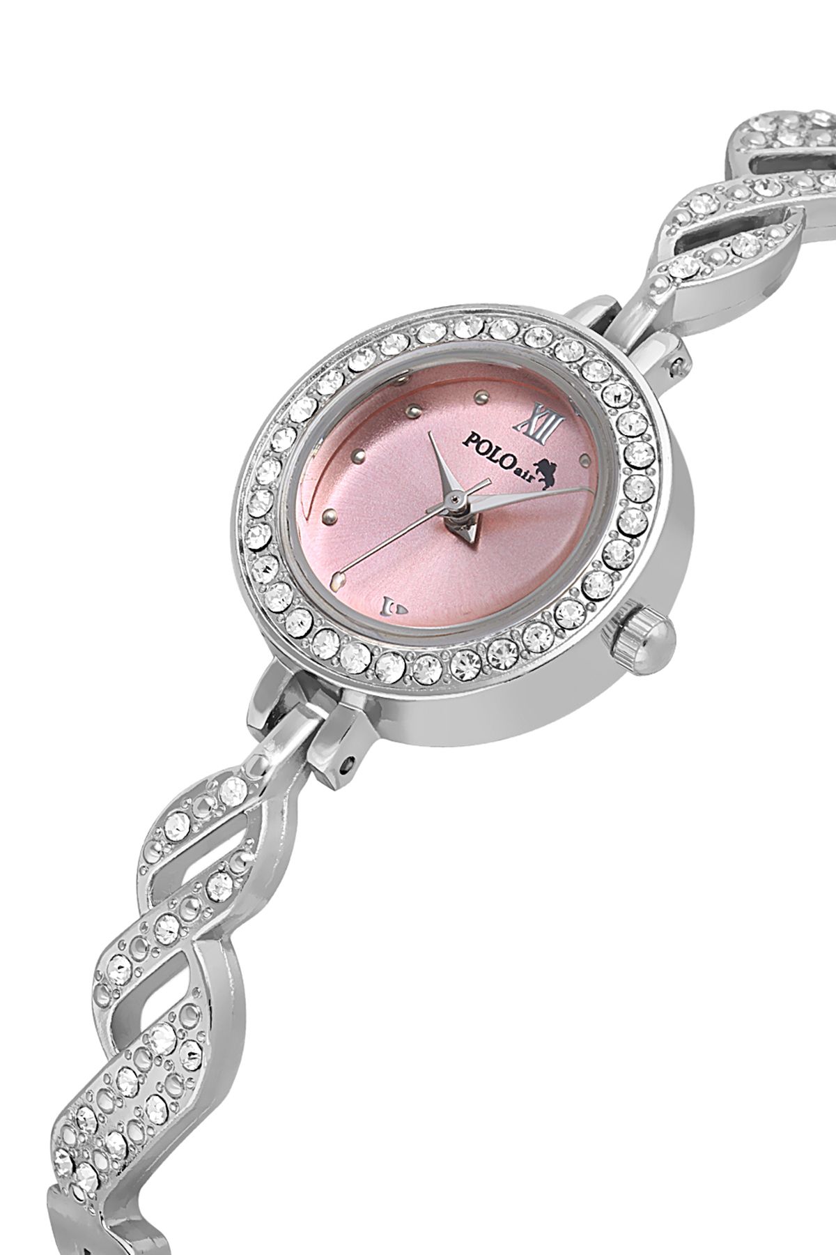 Polo Air Lüx Taşlı Zarif Vintage Kadın Kol Saati Gümüş Pembe Renk PL-1538B4x