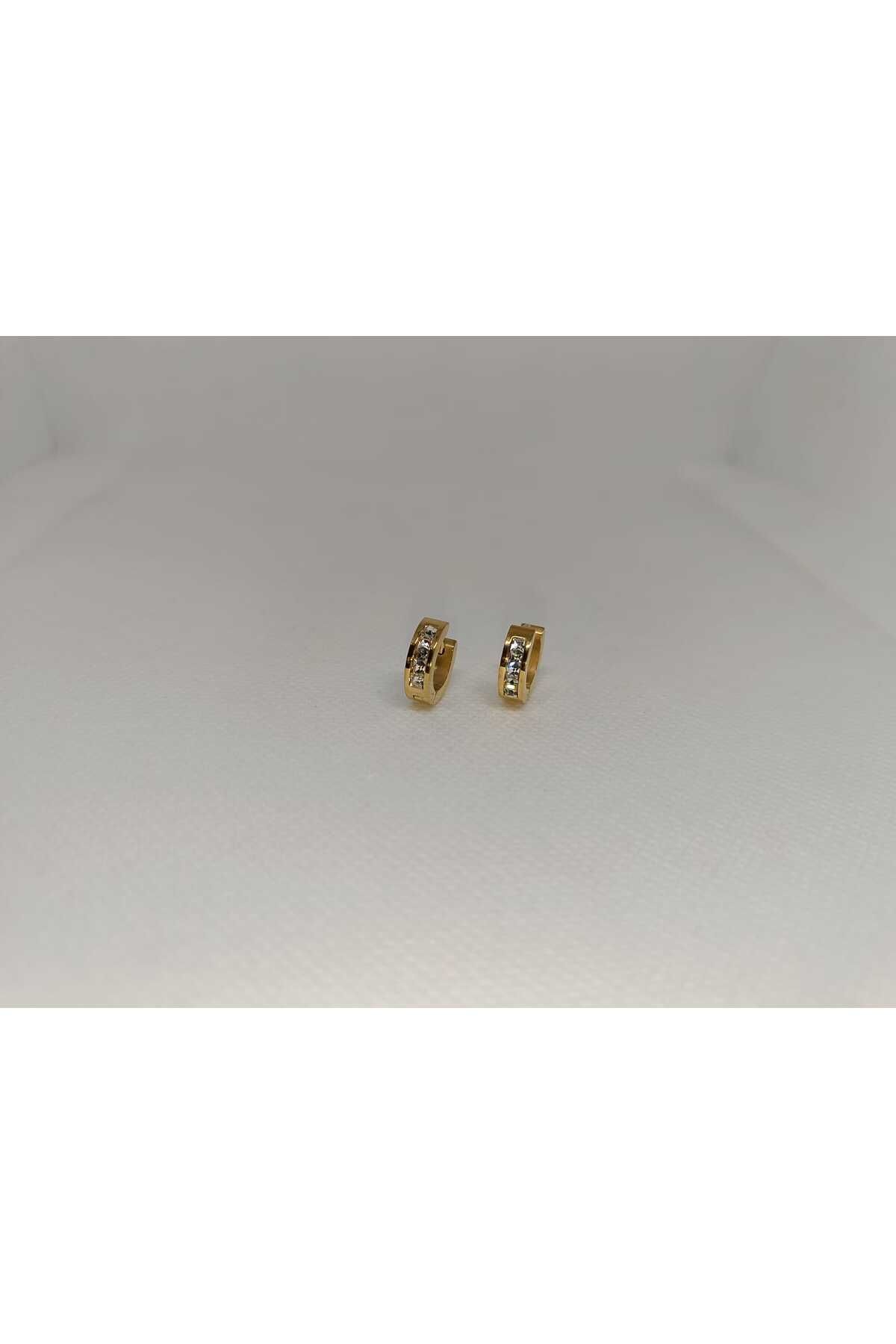 Store 316L Zirkon Taşlı Paslanmaz Çelik Gold Küpe