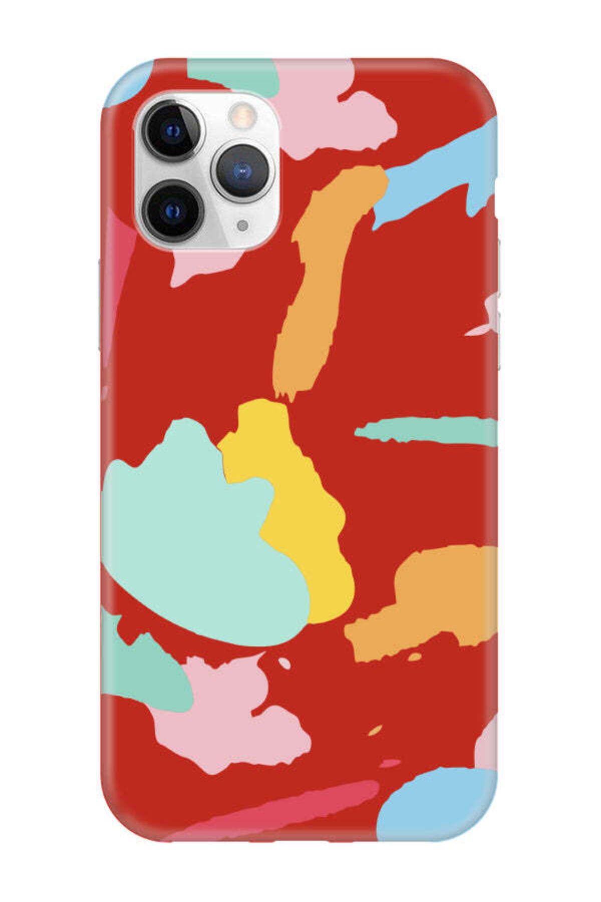 frondcase iPhone 11 Pro Max Sanatsal Boyalar Kırmızı Telefon Kılıfı