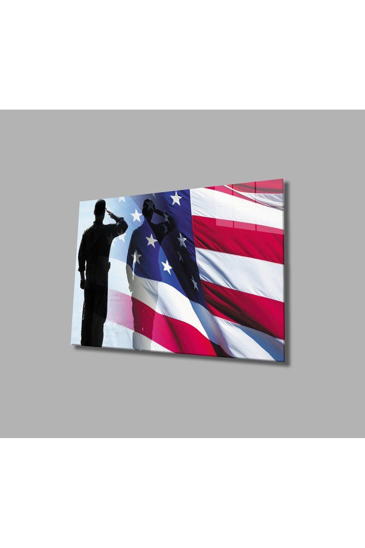 idealizbiz Amerika Bayrağı Cam Tablo 4mm Dayanıklı Temperli Cam, America Flag Glass Wall Art